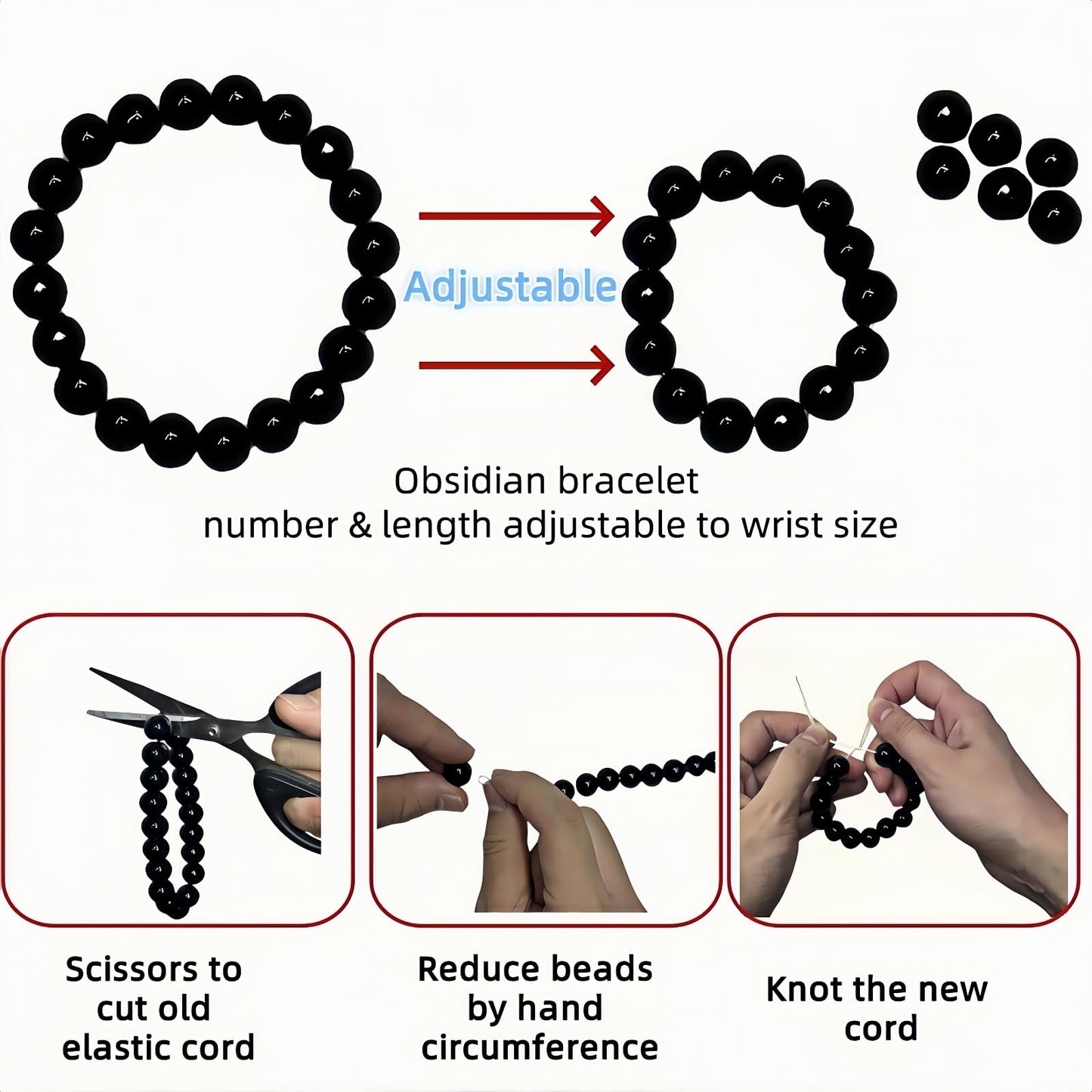 T Starlight Bright Q Natural Black Obsidian Bracelet - 12mm 20 Beads with 0.8mm Elastic Cord - Handmade Spiritual Protection Jewelry - Chakra Balancing Energy Bracelet for Men & Women - Best Gift
