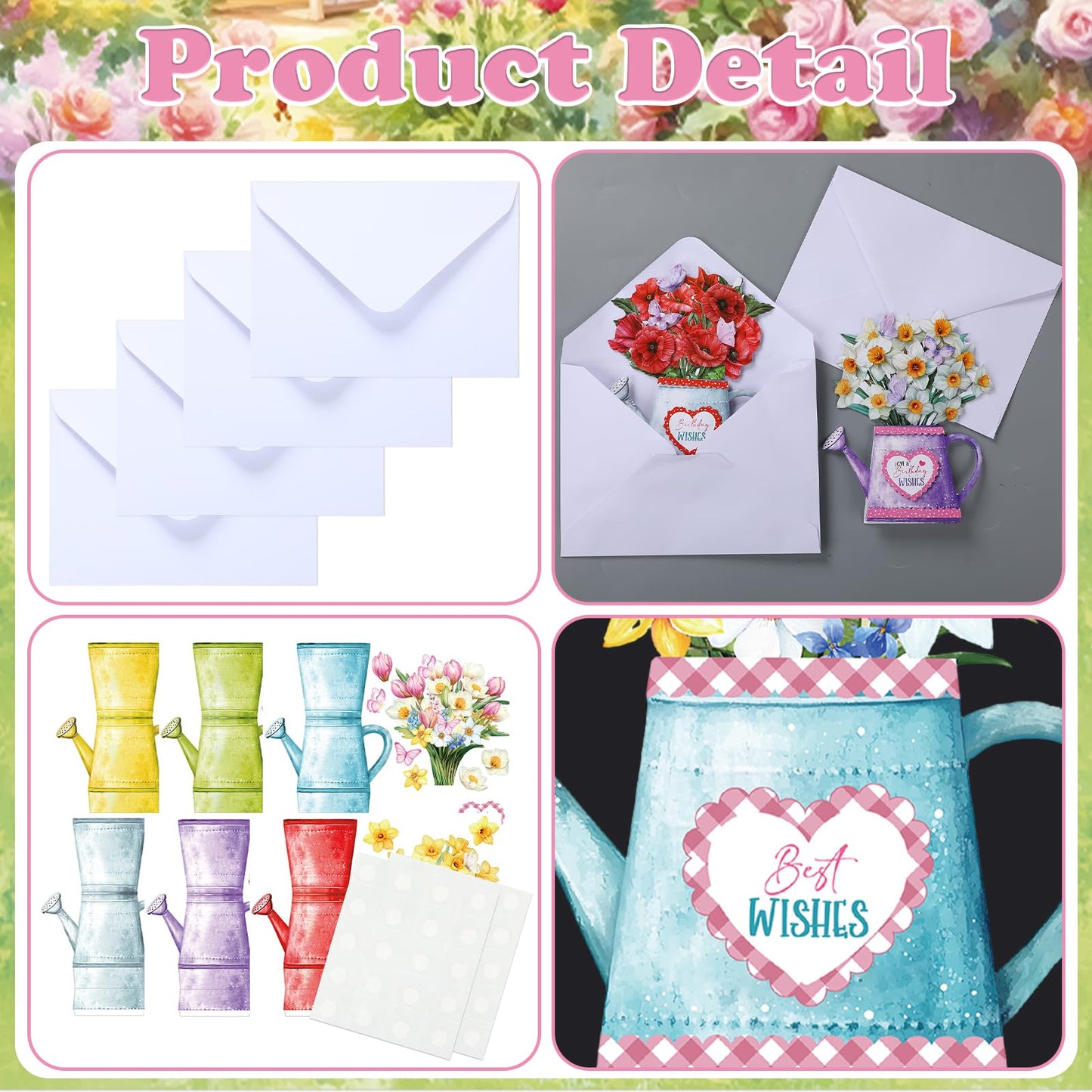 Gueevin 18 Set Mother's Day Craft Kits Watering Can Blossoms Card Making Kit for Card Making Supplies & Crafting with Sticky Foam Pads Handmade DIY Supplies Holiday Gift for Birthday Party Mothers Day