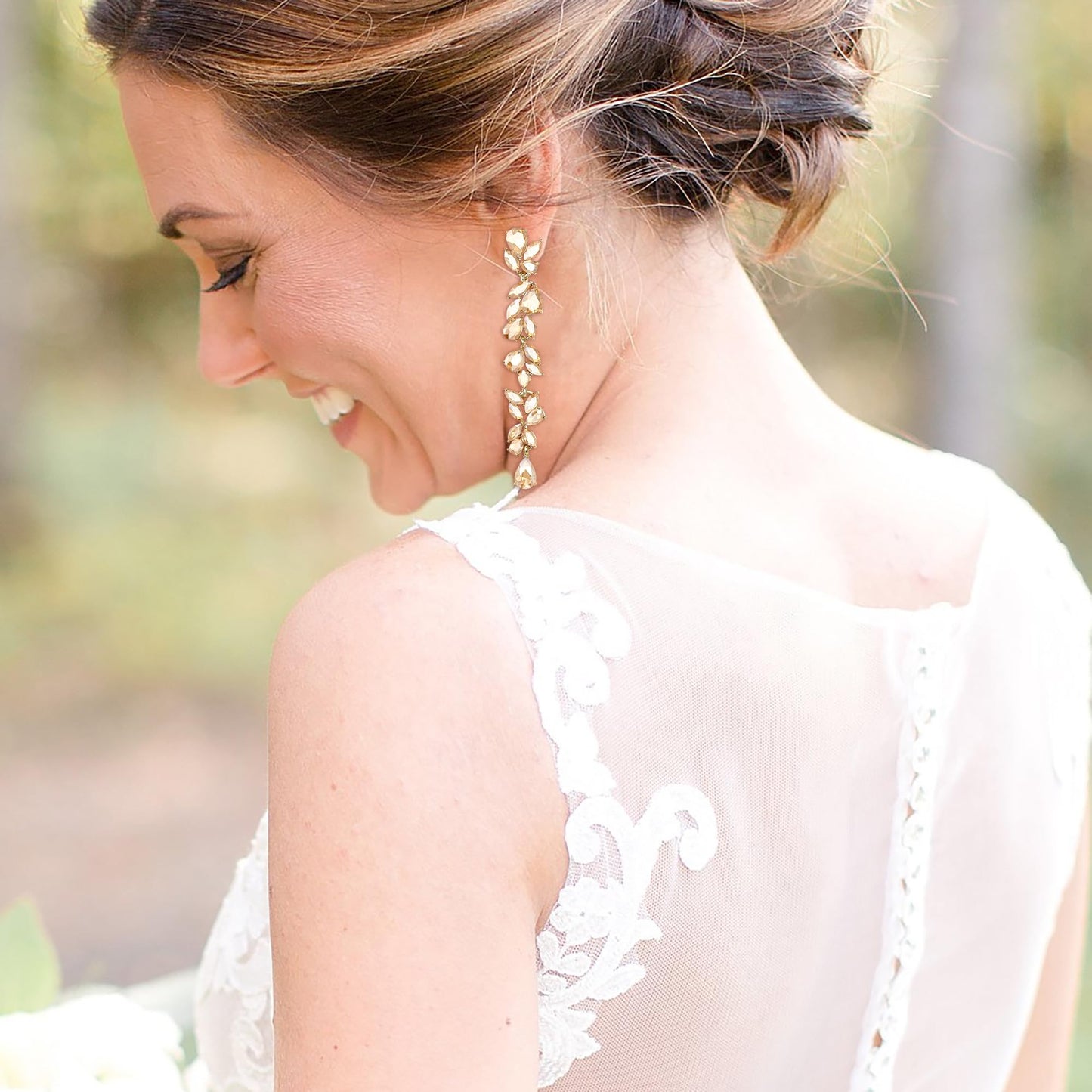 EVER FAITH Banquet Rhinestone Crystal Chandelier Dangle Earring for Women Brides, Art Deco Marquise Teardrop Bridal Long Drop Earrings for Prom Champagne