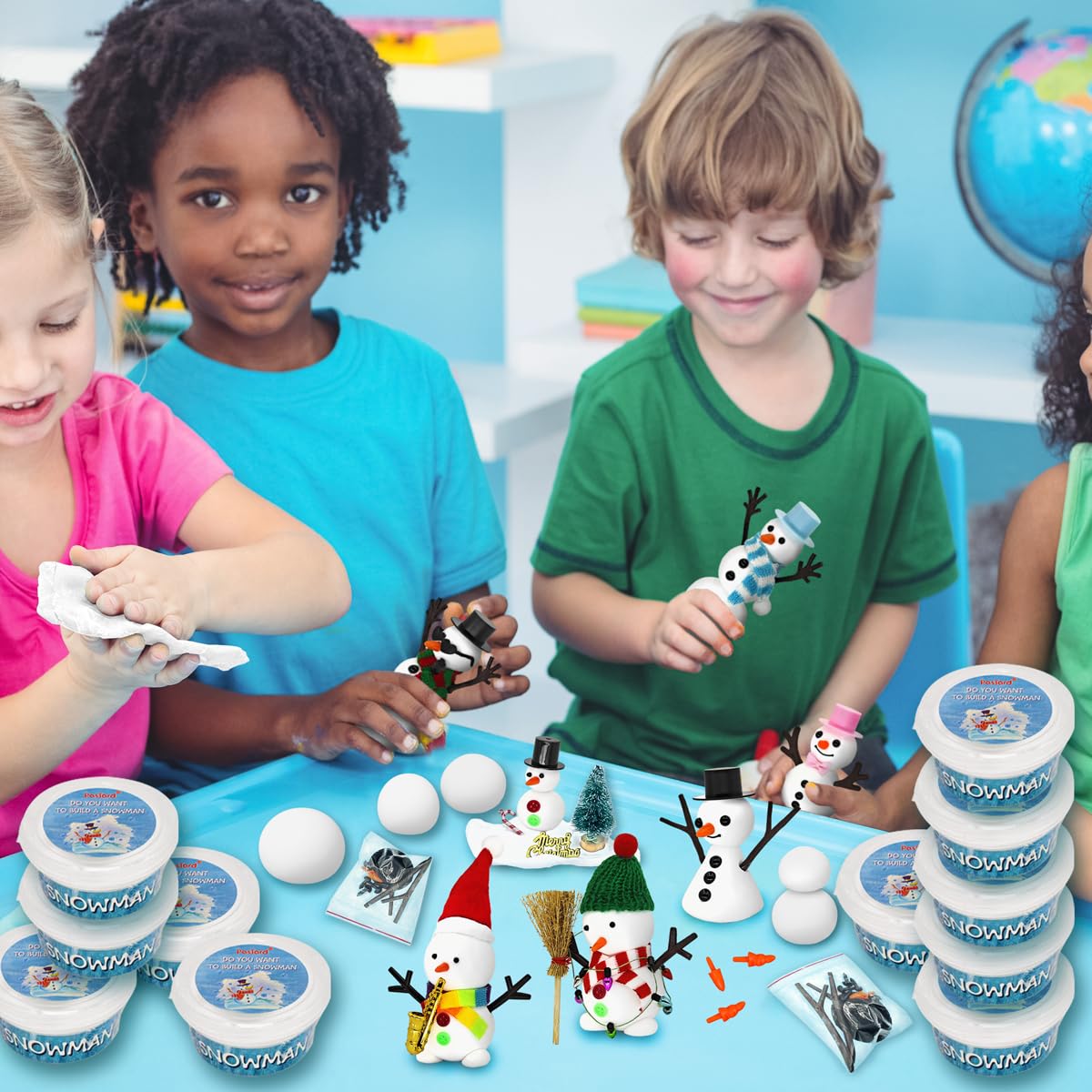 PasTard 12 Pack Build A Snowman Kit Large Quantity Ultralight Clay Big Snowman Family Activities for Kids and Adults Crafts DIY Kit Snow Man Craft Kits for Girls Boys Gift