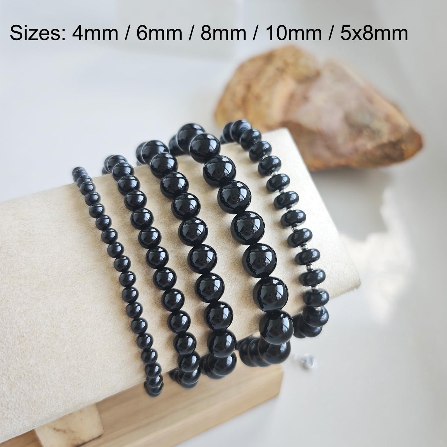 CHCCOYE 6mm Natural Healing Gemstone Bracelet Handmade Yoga Stretch Elastic Bracelet Stress Relief Crystal Jewelry for Men and Women (6mm, Black Onyx)