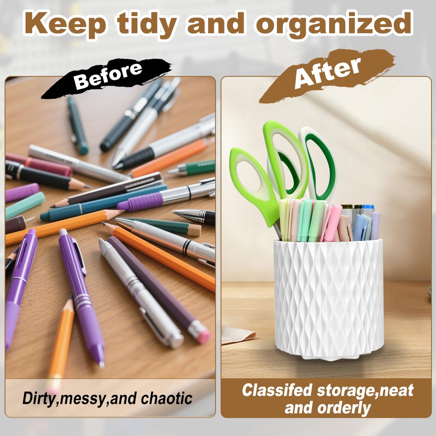 Gawsey 3Pcs 360° Rotating Desk Organizers and Accessories with Pen Holder Sticky Note and Clips Set, Desktop Storage Stationery Supplies Organizer, Cute Pencil Cup for Office, School, Dorm Room