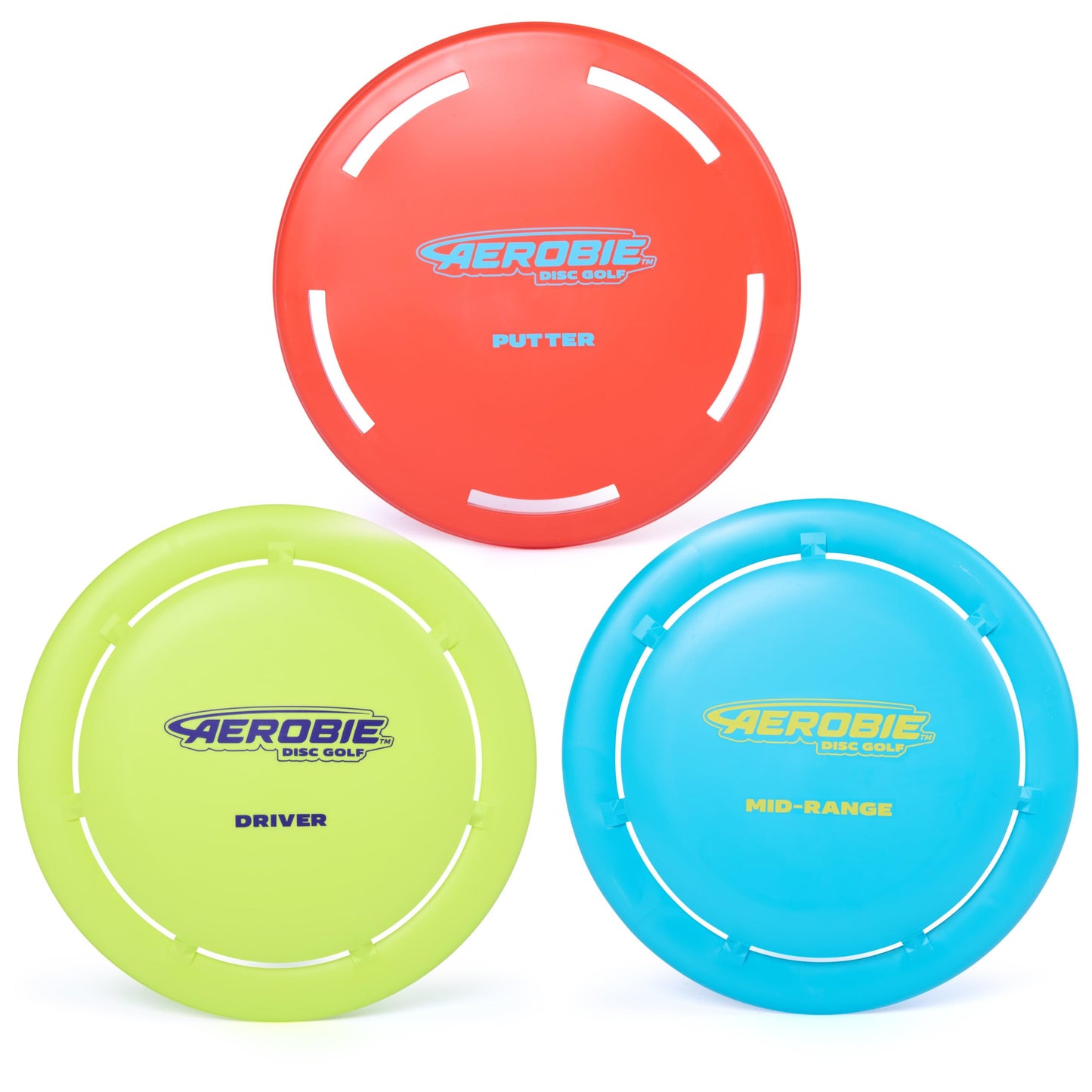 Aerobie Disc Golf Set of 3 Flying Discs, Frisbee Discs for Kids Parties and Backyard Games, Starter Disc Golf Accessories, Teen Boys Gift Ideas, Kids Toys for Ages 5 & Up