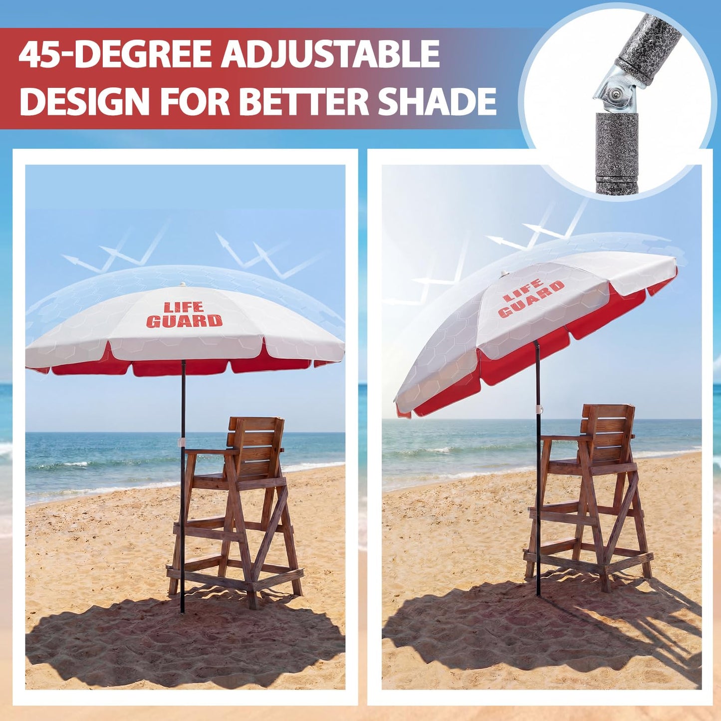 Sweetude Lifeguard Umbrella with Tilt 45° for Seat Patio Beach Outdoor Lifeguard Solar Sun Umbrella Portable for Chair(Sliver)