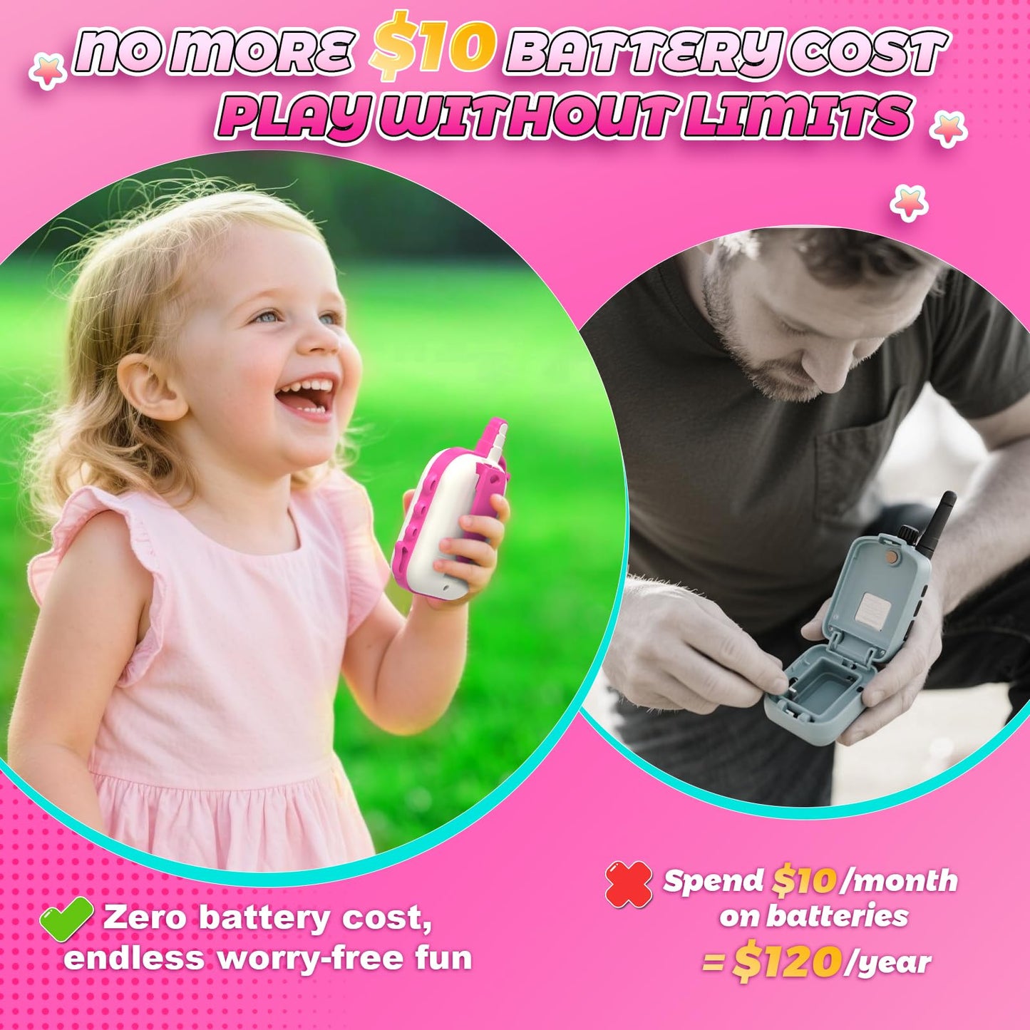 Rechargeable Walkie Talkies Toys for Girls: Unicorn Toys Walkie Talkies for Kids 2 Pack Birthday Gifts for 3 4 5-7 Year Old Girls Toy for 4 5 6 7 Year Old Grandkids Camping Outdoor Games