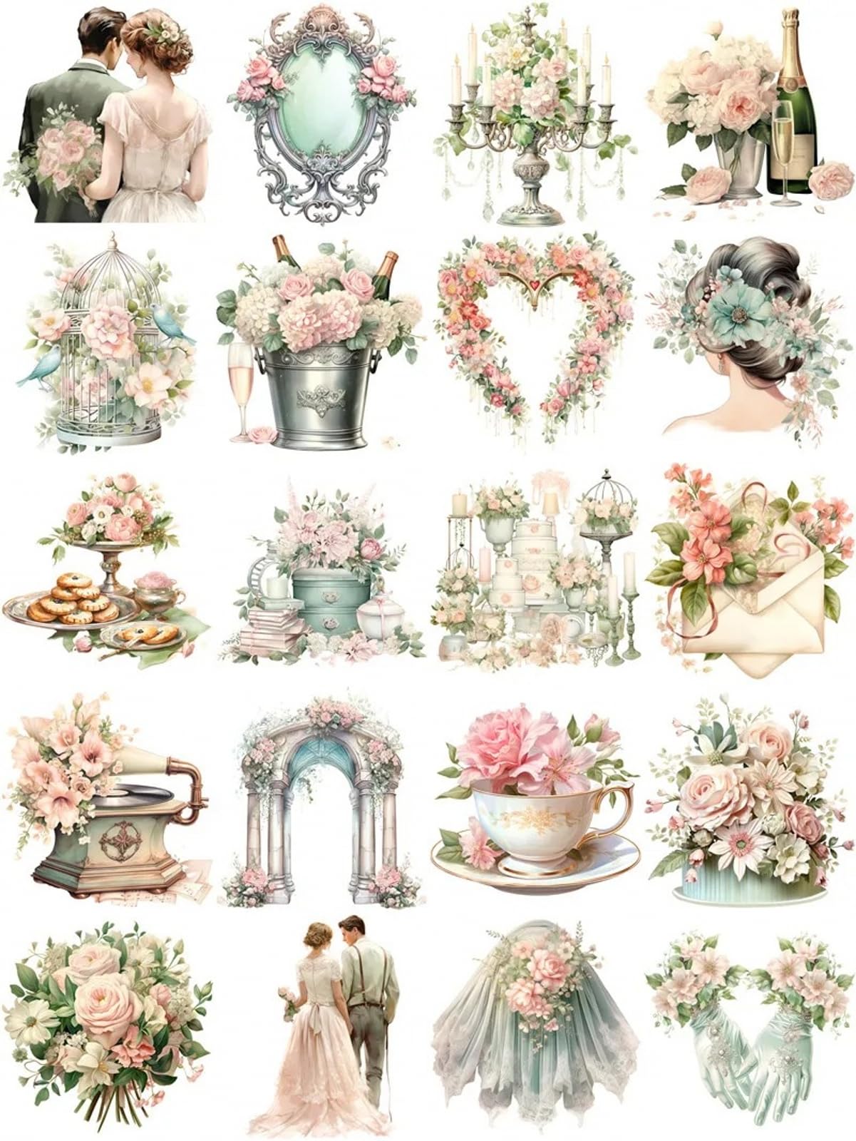 TIAMECH Wedding Lover Paper Stickers - 72 Pcs Bride Couple Rings Party Cake Design, Waterproof Sticker for Journaling & Scrapbooking, Junk Journal Supplies, Ephemera & DIY Crafts