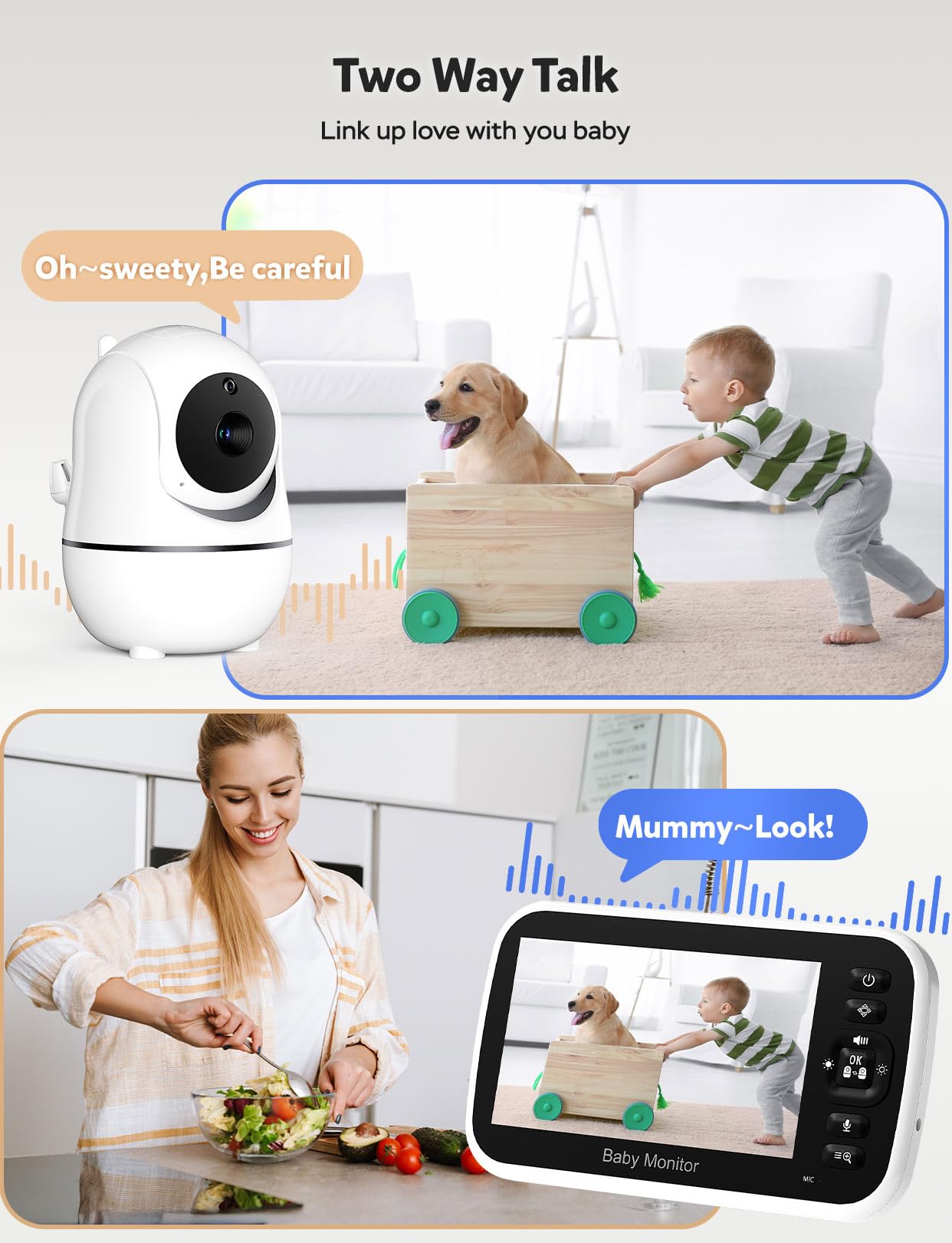 GoodBaby Baby Monitor with Camera and Audio - No WiFi, Remote Pan-Tilt-Zoom, Night Vision, Temperature Sensor, 2-Way Talk, 8 Lullabies, 30-Hour Battery Life，960ft Long Range