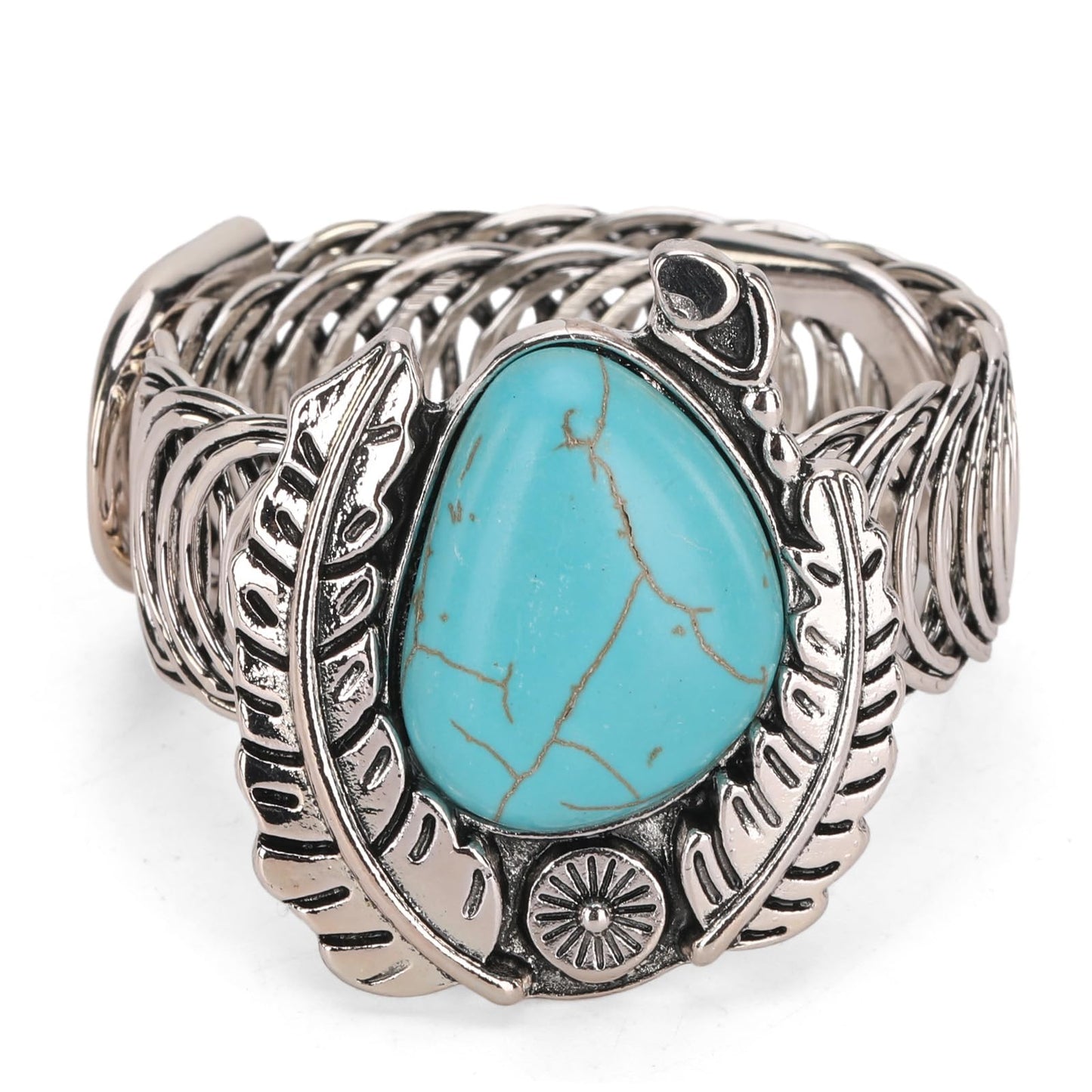 Montana West Rustic Couture Western Turquoise Cuff Bangle Bracelet Bohemian Vintage Elastic for Women Cowgirl RCW-1007TQ, Medium