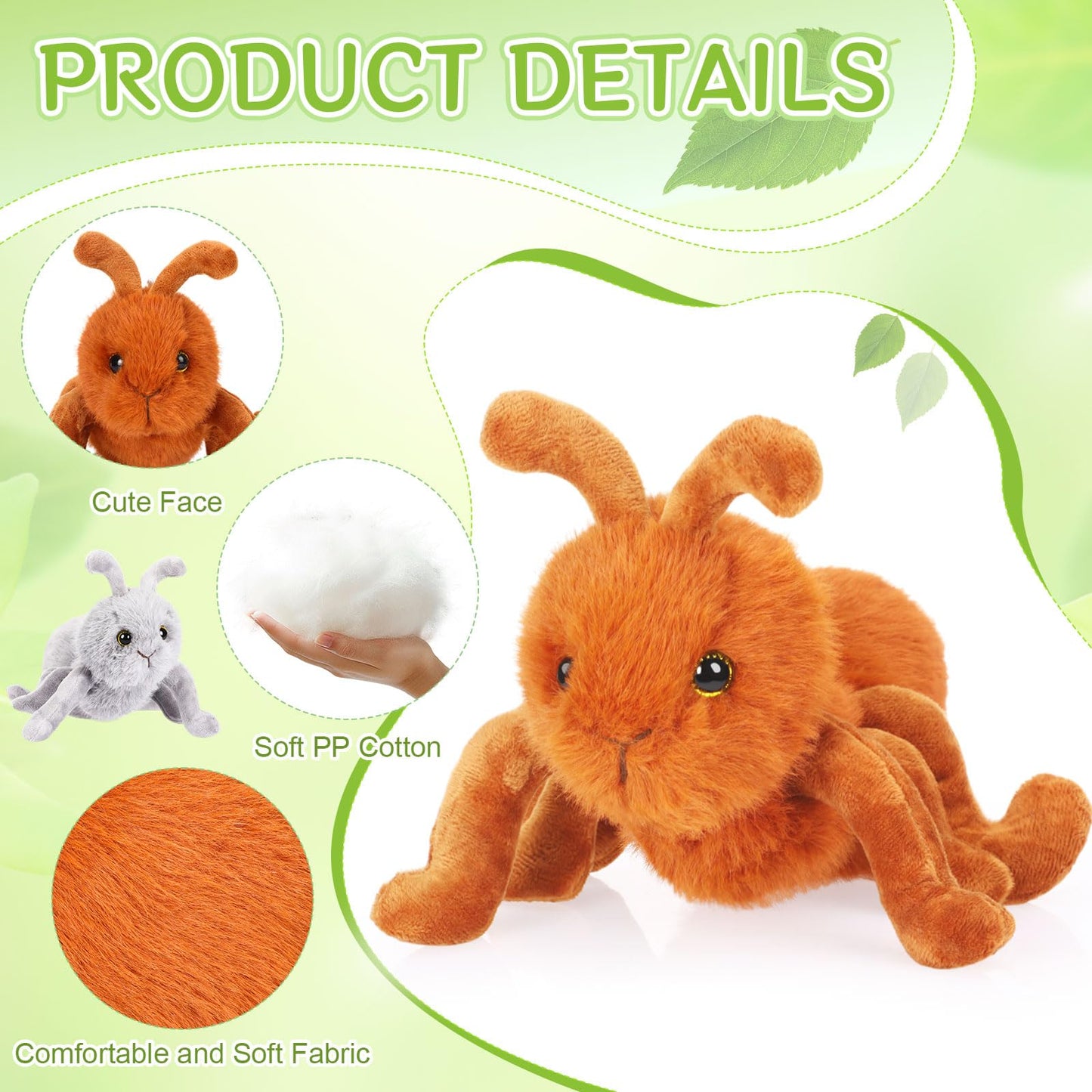 Shappy 3 PCS Plush Ant Set 10'' Soft Stuffed Ant Toys for Kids - Perfect for Hugging, Playtime, and Gifts - Durable, Washable, and Realistic for Birthdays and Holidays(Brown, Black, Gray)