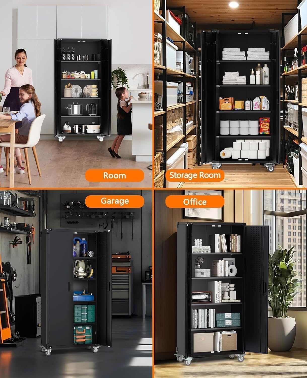 Metal Garage Storage Cabinets - 72"H Tool Cabinet & Office Storage Cabinet With 4 Adjustable Shelves,600 Lbs Capacity & 1.58" Thickened Steel Frame For Workshop,Home,Garage & Office Organization