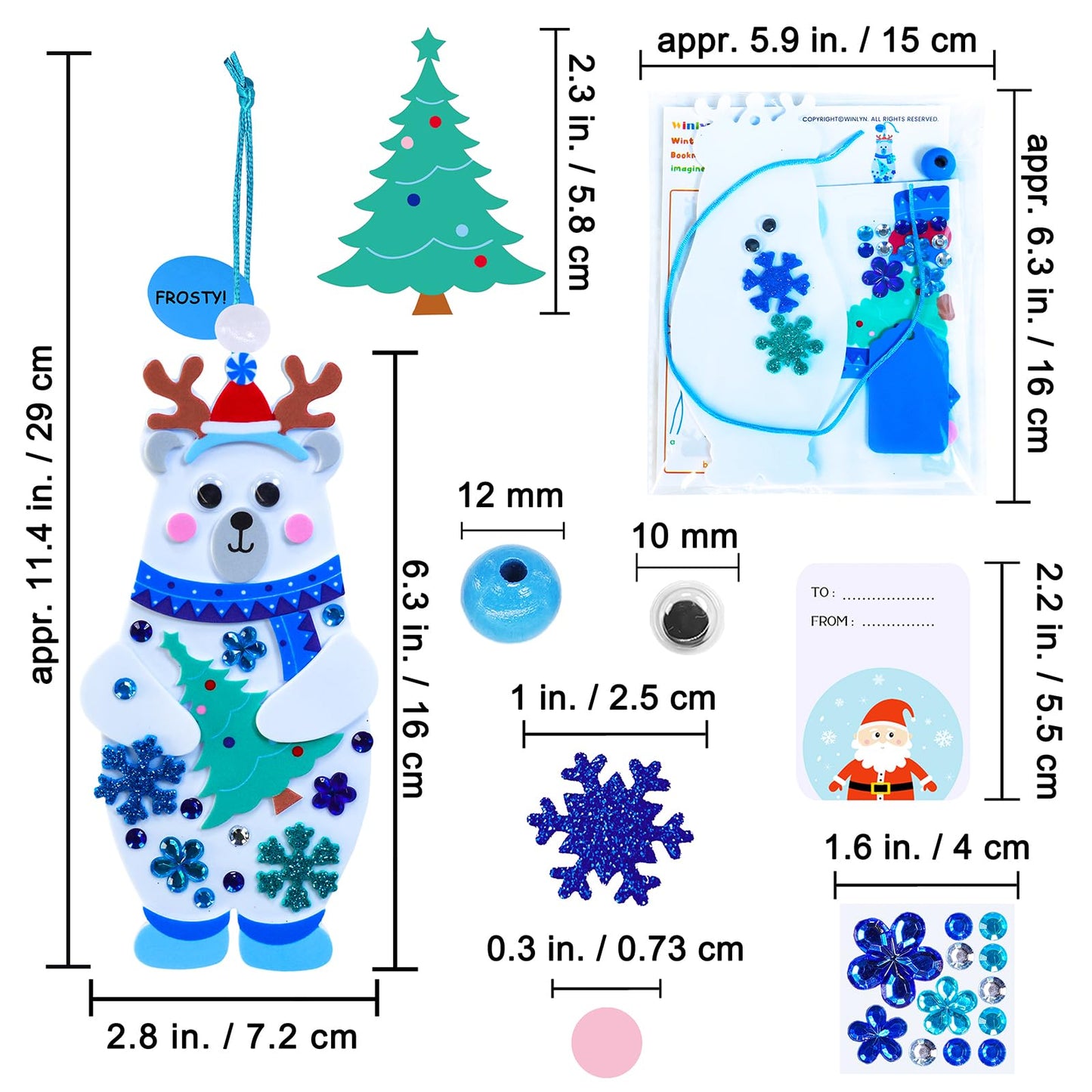 Winlyn 24 Sets Winter Decorations DIY Polar Bear Ornaments Christmas Craft Kits Foam Polar Bear with Snowflake Foam Stickers for Kids Holiday Seasonal Gift Home Classroom Activities Party Favors