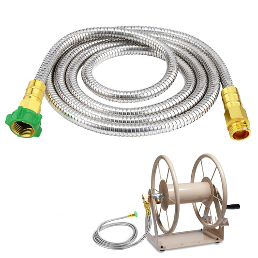 Short Garden Hose with Male to Female Connector - 10ft Metal Leakproof Leader Hose for Hose Reel, Heavy Duty 304 Stainless Steel Flexible Hose for Outdoor Garden Watering Car Pet Cleaning