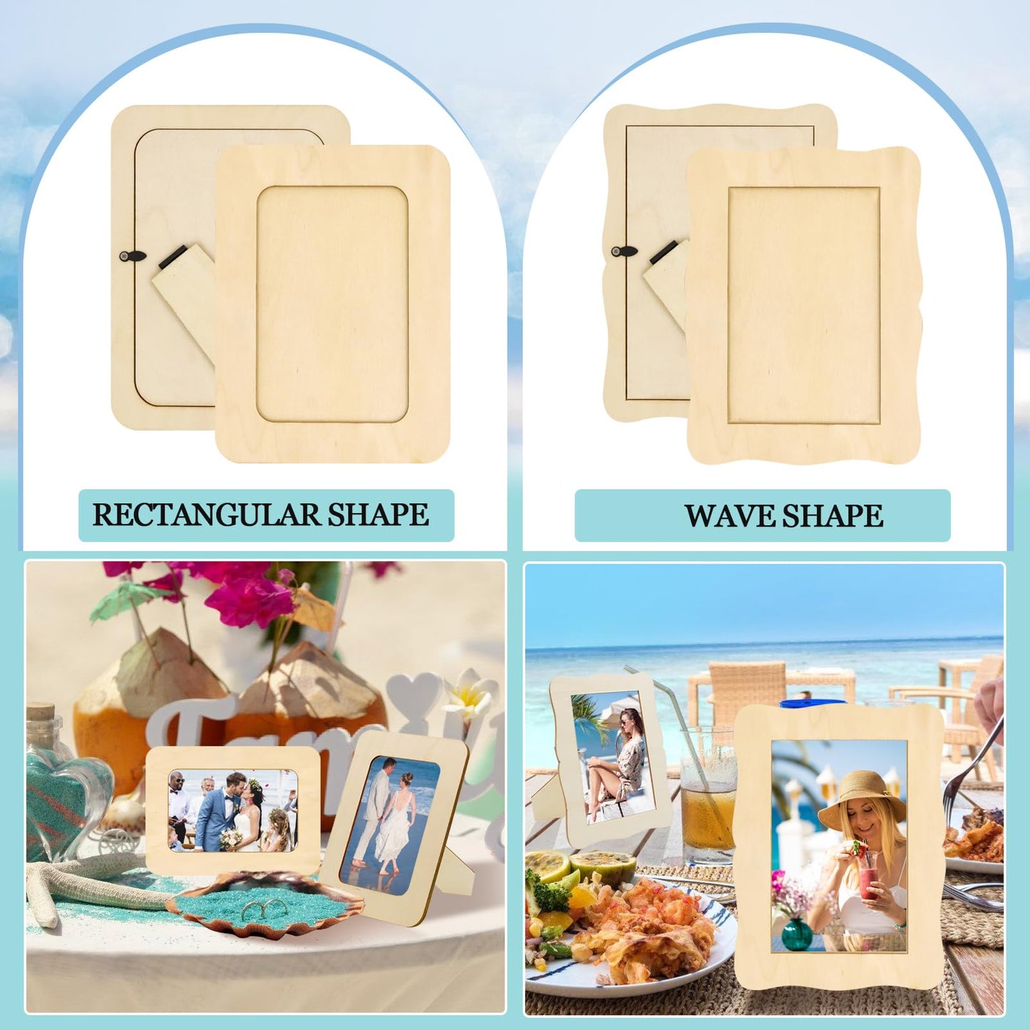 RYKOMO 12 Pieces DIY Wooden Picture Frames, Unfinished Solid Wood Photo Picture Frames for 4 x 6 in Photos, Standing Wooden Picture Frame for Valentine's Day Gift, Father's Day, Mother's Day DIY Crafts