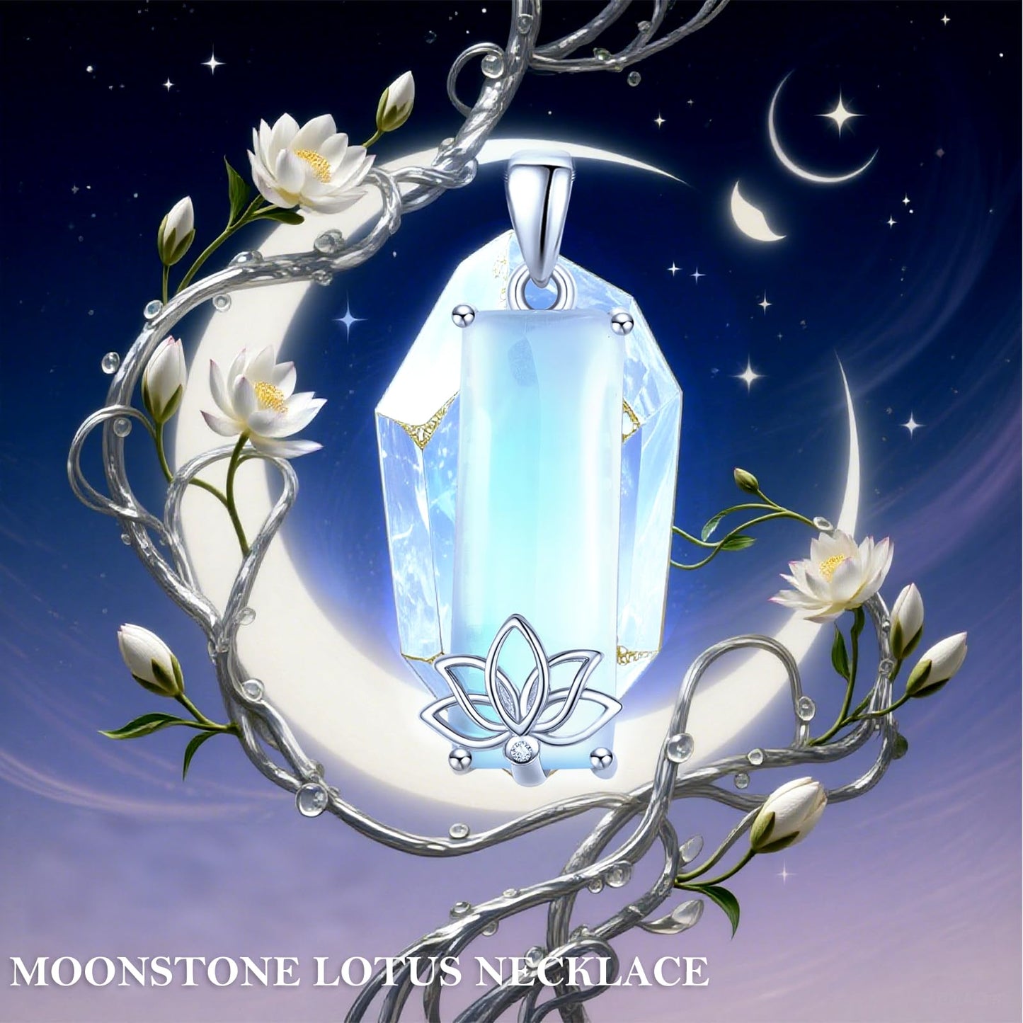 AENEAS Valentines Day Gifts for Women Her Lotus Moonstone Necklace for Women Sterling Silver New Beginnings Blue Moonstone Pendant Necklace Lotus Flower Jewelry Gifts for Wife Her