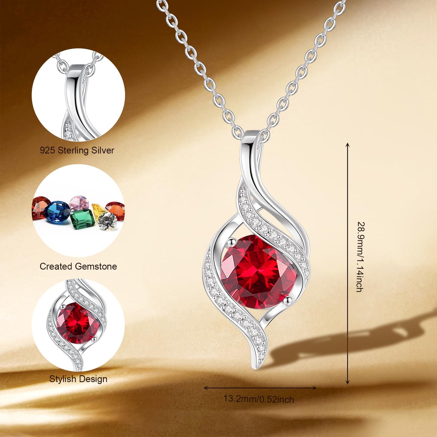 FANCIME July Birthstone Necklace for Women Round Ruby Necklace S925 Sterling Silver full Love Birthday Gifts for Mom Women, 16"+2"