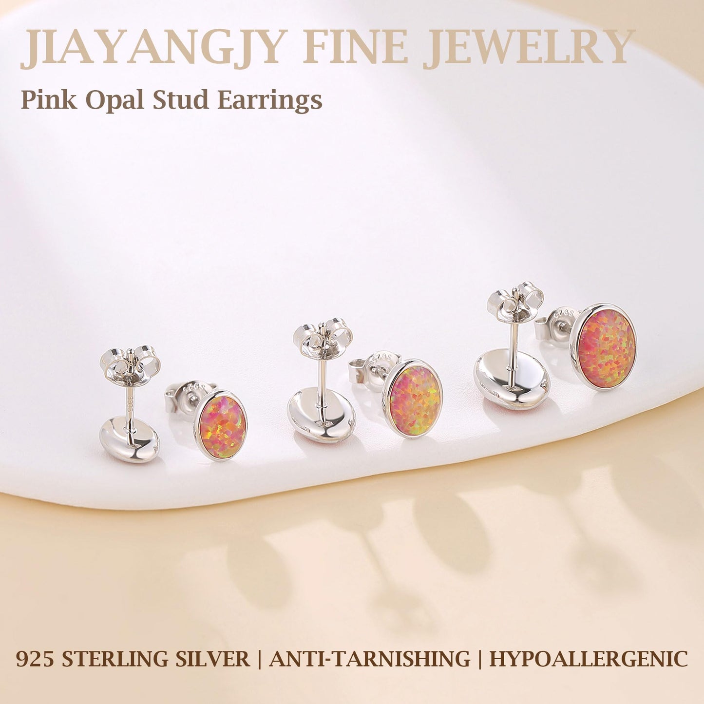 JiayangJY Silver Red Fire Opal Stud Earrings for Women Sterling Silver Oval Shape 7mm Opal Earrings with Push Back