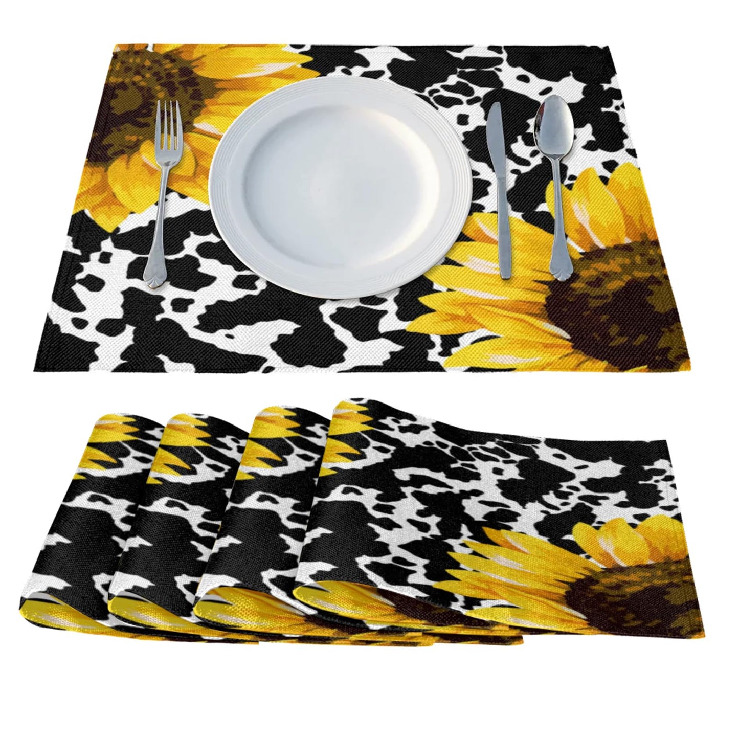 Sunflower Spot Fusion Placemats Set of 4,12x18 Inch Heat Resistant Non-Slip Table Mats for Dining Table, Washable Place Mats for Wedding, Party, Home Decor