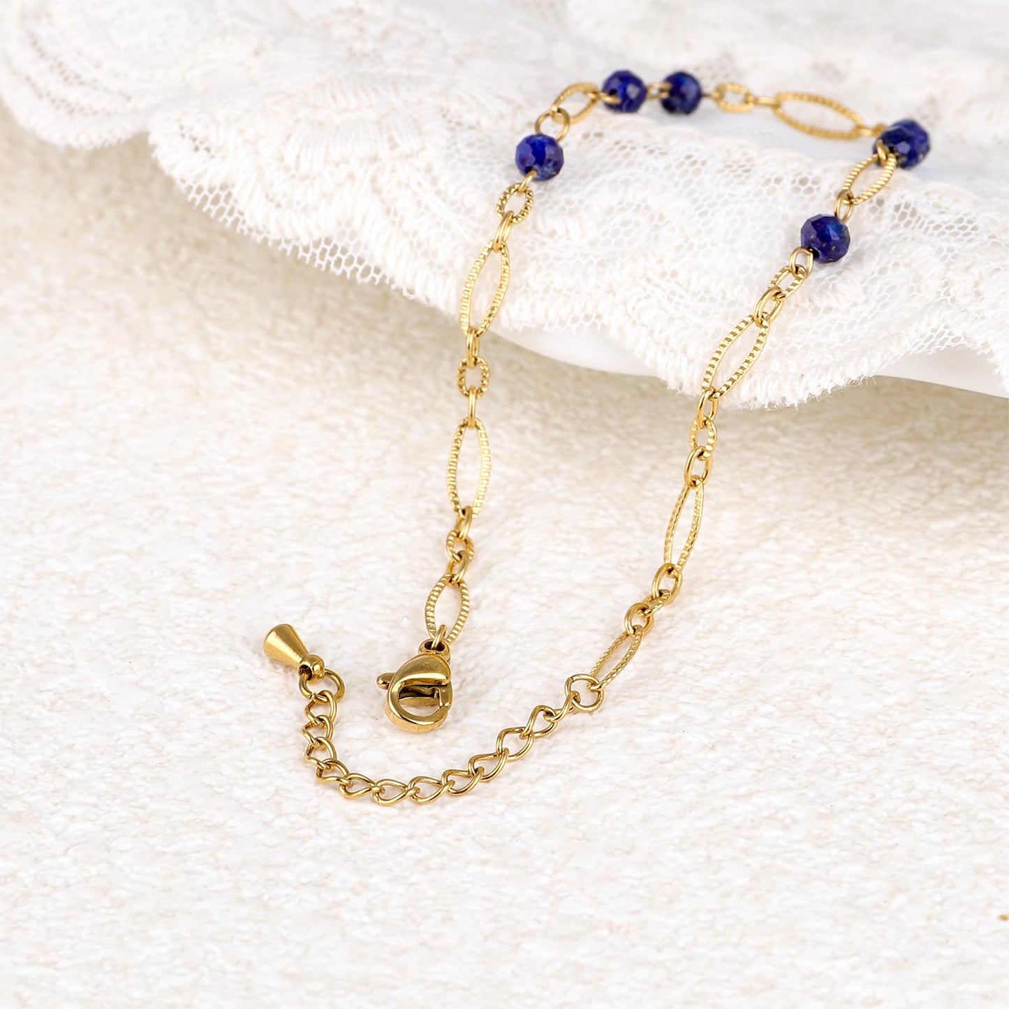 TaYolnFaSo Lapis Lazuli Beads Bracelet for Women Stainless Steel Dainty Stackable Blue Lapis Bracelet Gold Lapis Lazuli Jewelry Gift for Mother