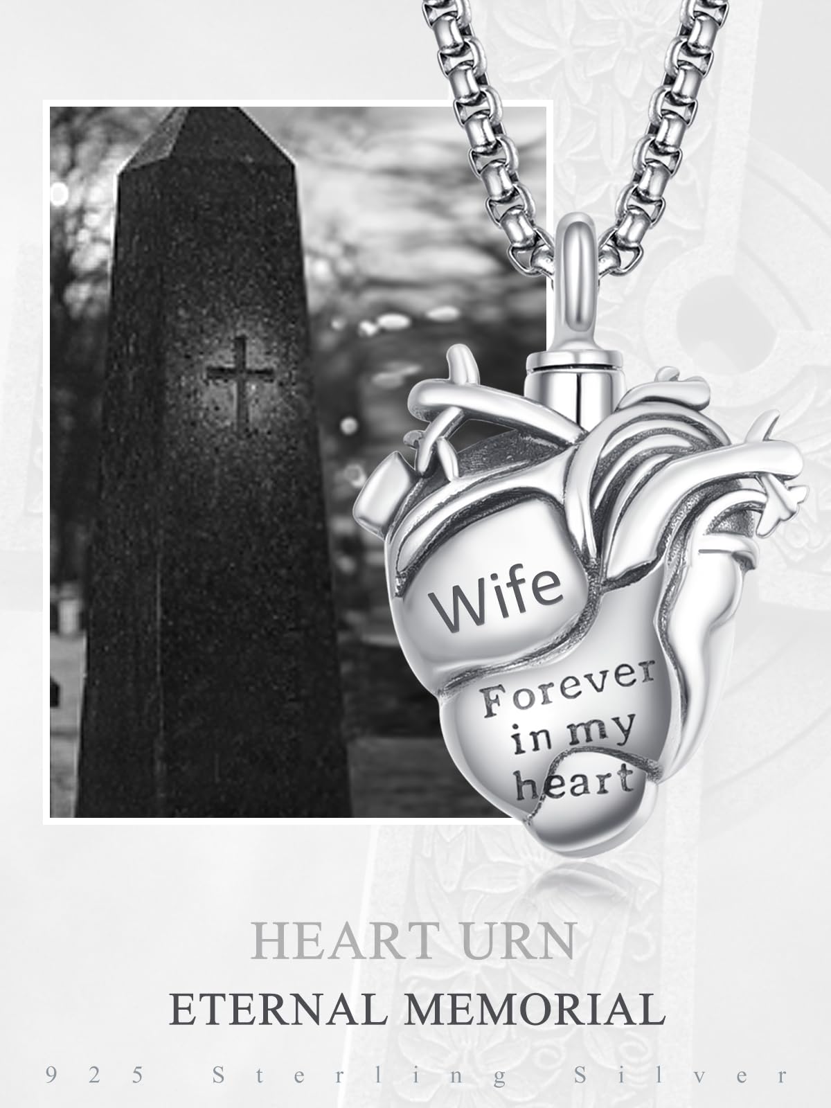 Anatomical Heart Urn Necklaces for Ashes Sterling Silver Ash Pendants Cremation Jewelry Wife Keepsake Pendant Memorial Jewelry Gifts for Loss of Wife