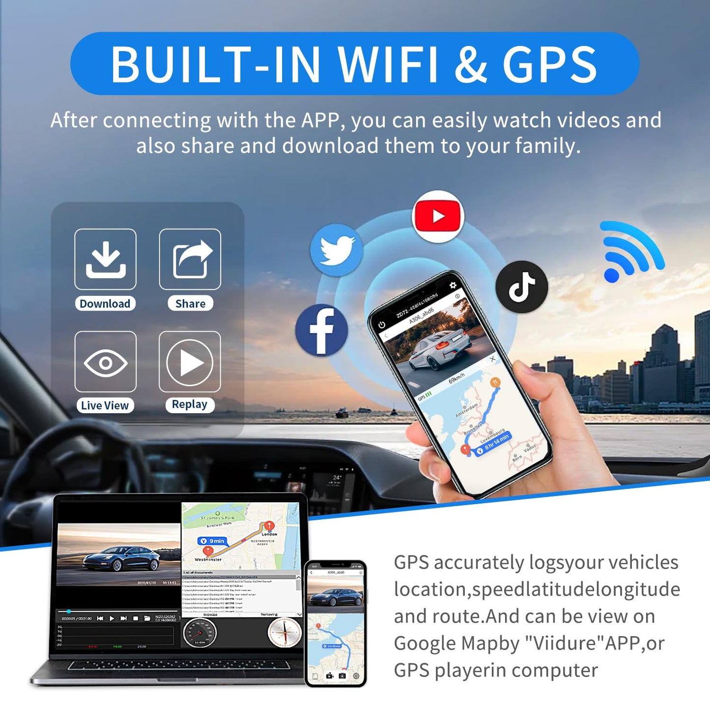 360° View 4 Channel Dash Cam Front and Rear, Dash Camera for Car with 3.16" IPS Touch Screen, 8 IR Night Vision, 5G WiFi&GPS,APP Control, G-Sensor, Loop Recording, Parking Mode, 64GB Card