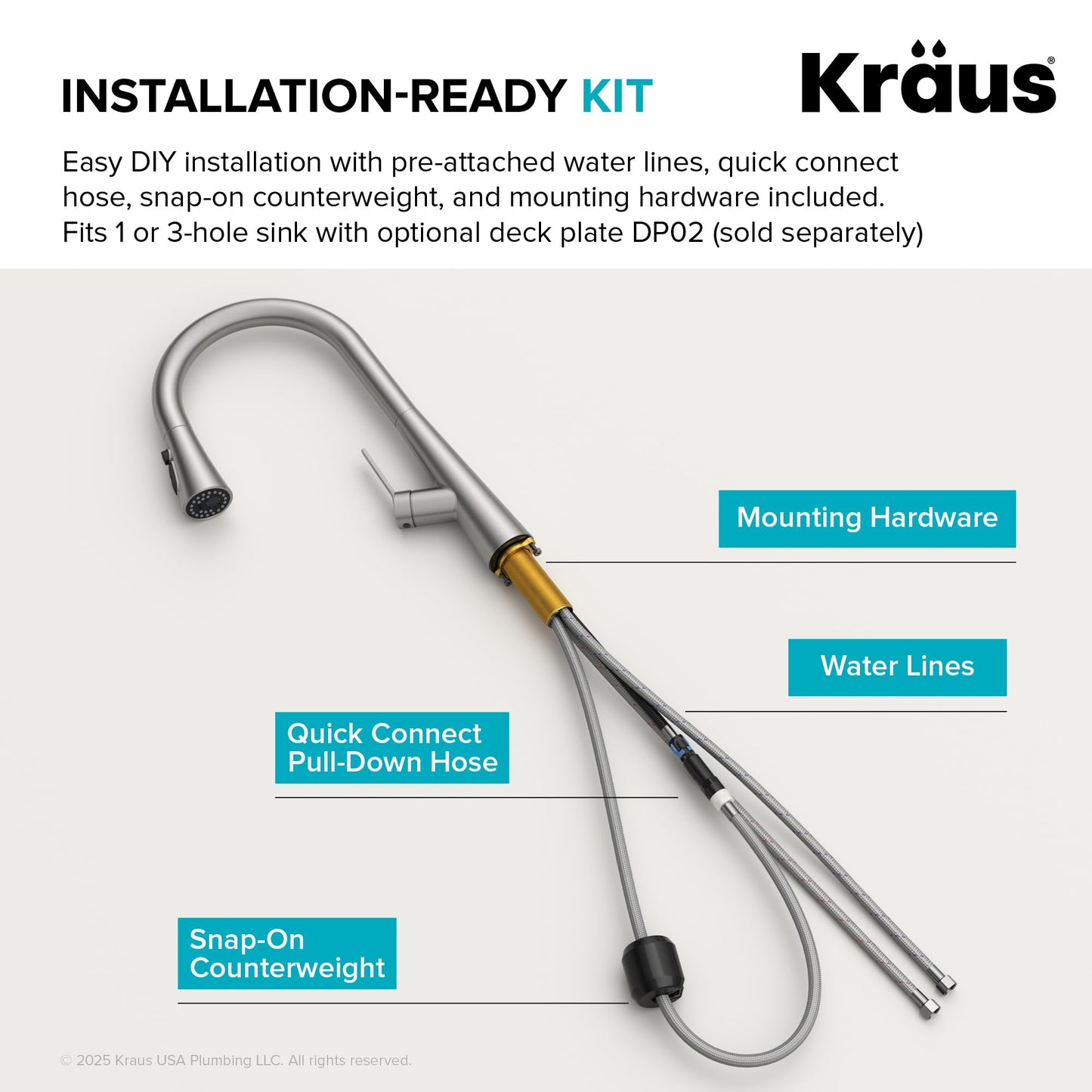 KRAUS Odelia 4-Function Single Handle Pull Down Kitchen Faucet in Spot-Free Stainless Steel with CleanSweep Blade Spray, KPF-3220SFS