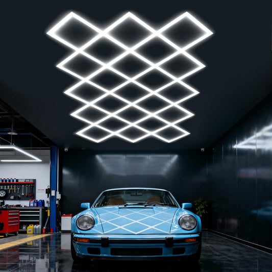 Ofenrd Hexagon Garage Lights 23 Hex Super Bright Led Honeycomb Lights New Updated Diamond Commercial Lighting for Garage Car Detailing Barber Shop Gym Warehouses Basement.