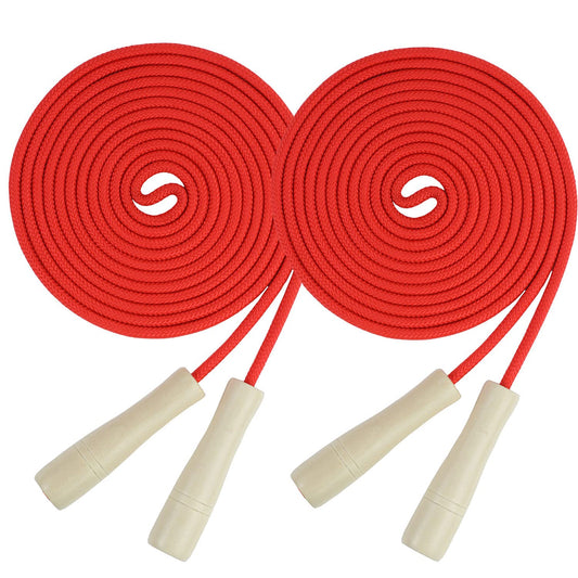 Double Dutch Jump Rope 16 ft 2 Pack, Adjustable Long Skipping Rope with Wooden Handle, Multiplayer Team Jumping Rope for Kids Adults, Long Enough for 5-6 Jumpers (Red)
