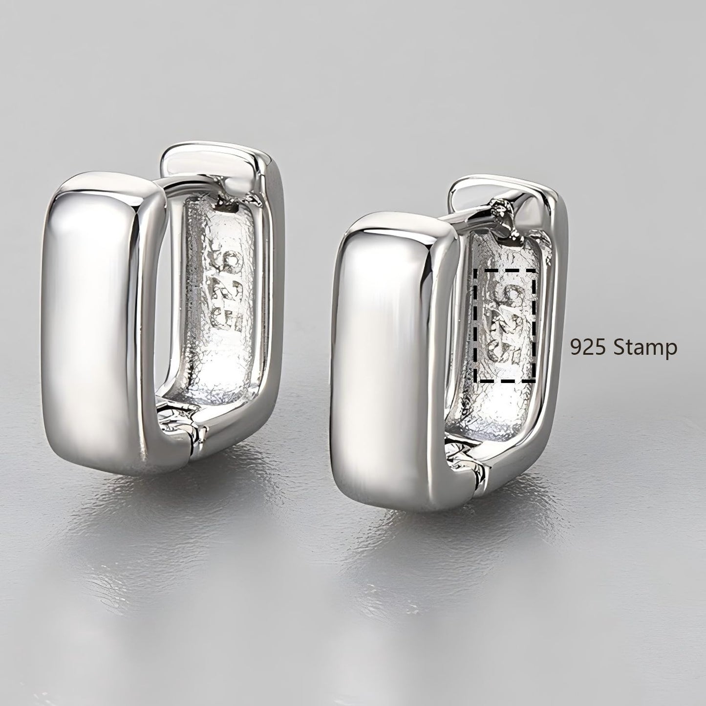 Italian Sterling Silver Earrings for Men Hoop Huggie Earring Polished, Jewelry for Alentine's Day, Father's Day, Thanksgiving Gifts, Birthday Presents (Square)