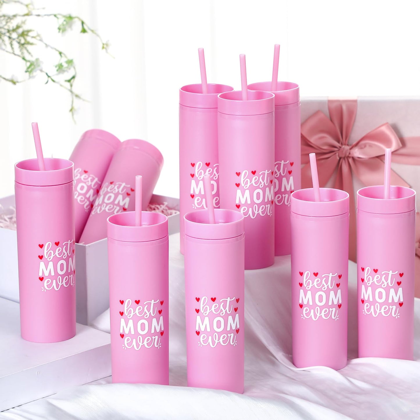 40 Pack Mother's Day Cups Bulk Gifts for Mother 16 oz Best Mom Ever Acrylic Tumbler Bulk with Lid and Straw Reusable Plastic Cup Gifts for Mom Group Grandma Woman Church Party Favors for Home Office