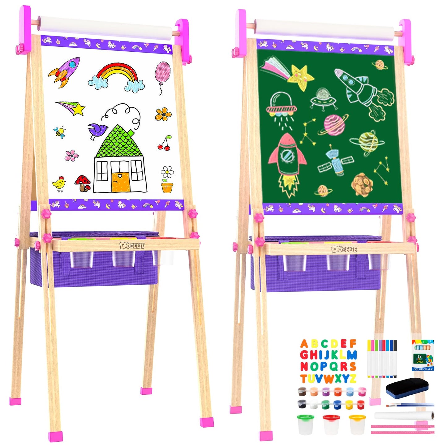 Art Easel for Kids 4-8,Kids Easel with Paper Roll and Art Supplies,Toddler Toys Ages for 5-7,Toddler Drawing Board Learning Eductional Toys for 4 5 6 7 8 Year Old Boy Girls Birthdays Gifts