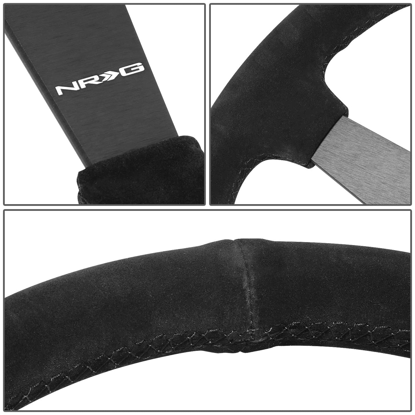 NRG Innovations RST-037MB-S 3-Spoke Suede Wrapped 350mm Steering Wheel,6X70mm Bolt Pattern,Matte Black