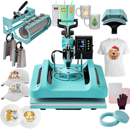 Mstge Heat Press 8 IN 1, Heat Press Machine 15x15 Inch with 30 OZ Tumbler Press, Slide Out T-Shirt Pressing Machine, Swing Away Heat Transfer Machine for T-Shirts, Tumblers Glass Mugs, Hats and Plates