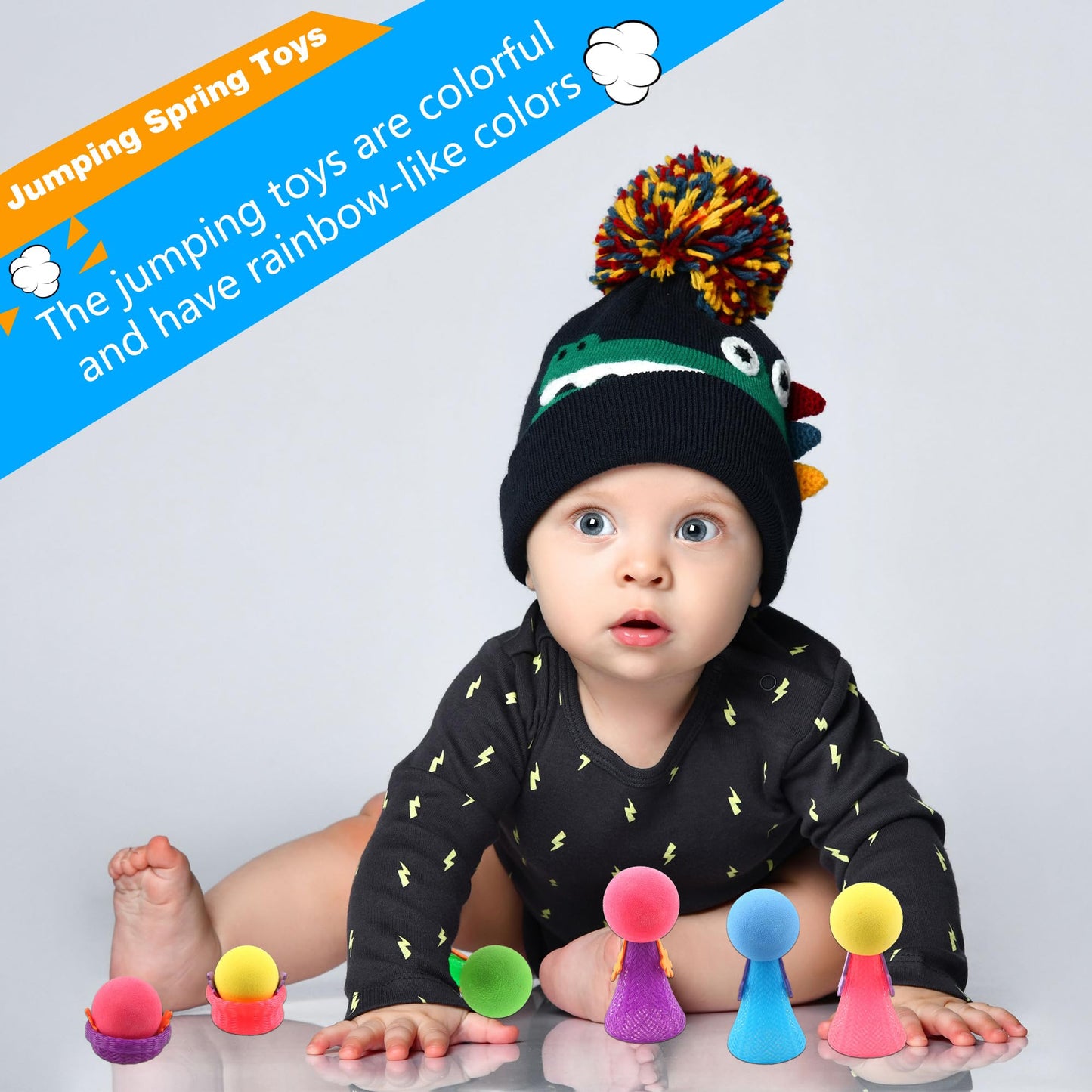 Cagemoga 64 Pieces Jumping Spring Toys Cute Colorful Jumping Popper Spring Bouncy Launcher Toy for Goodie Bag Stuffers Stocking Stuffers Birthday Christmas Party Favors, Random Color