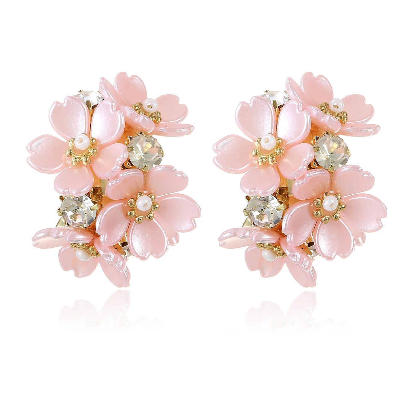 Xalroco Lightweight Flower Earrings for Women, Pink Floral Earrings Hoop Light Pink Jewelry (Pink Flower)