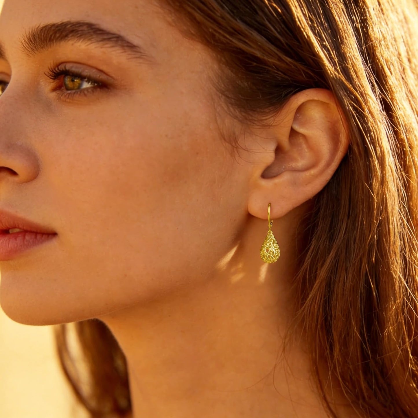 14K Gold Teardrop Dangle Earrings for Women Hypoallergenic Filigree Leverback Drop Earrings Jewelry Gifts