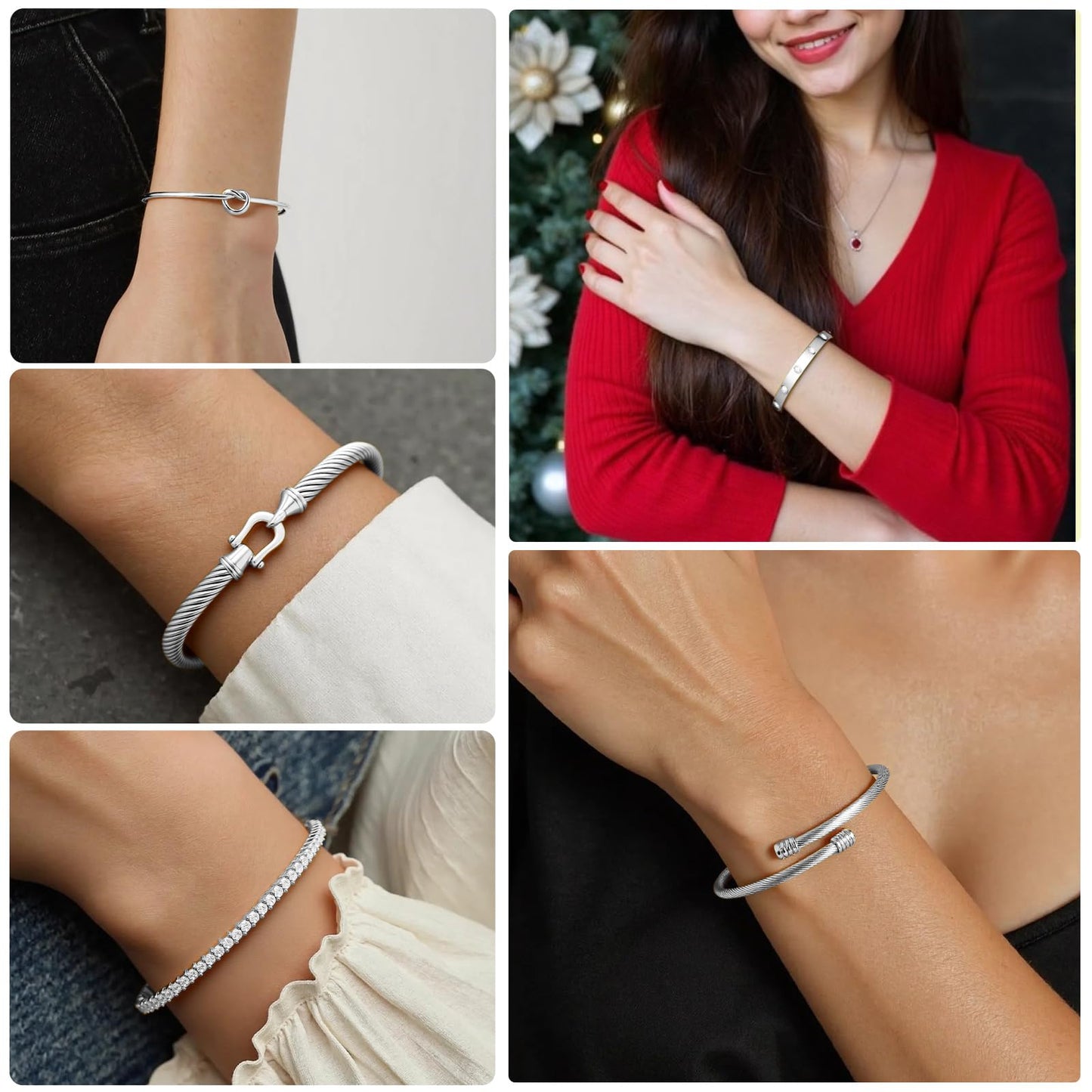 FAFUGA 18 K Silver Plated Love Bangle Bracelet Stack Cuff Jewelry for Women Jewelry Set for Women Gift with Box (style18)