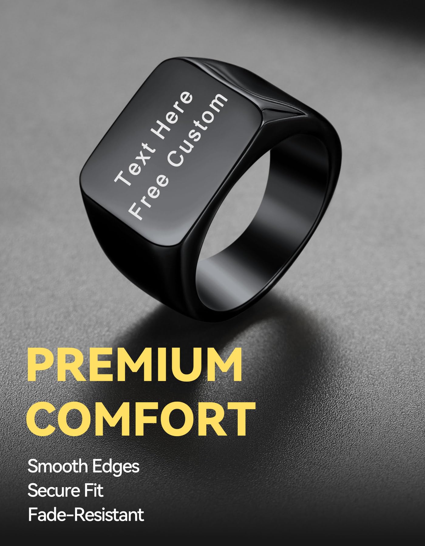 ChainsHouse Black Personalized Signet Rings for Men Women Solid Polished Stainless Steel Biker Ring Size 12
