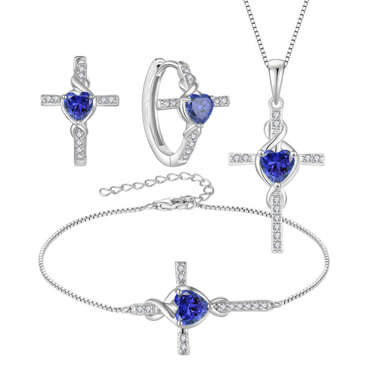 Lwsary Infinity Cross Jewelry Set for Women Tanzanite Necklace & Earrings & Bracelet December Birthstone Jewelry