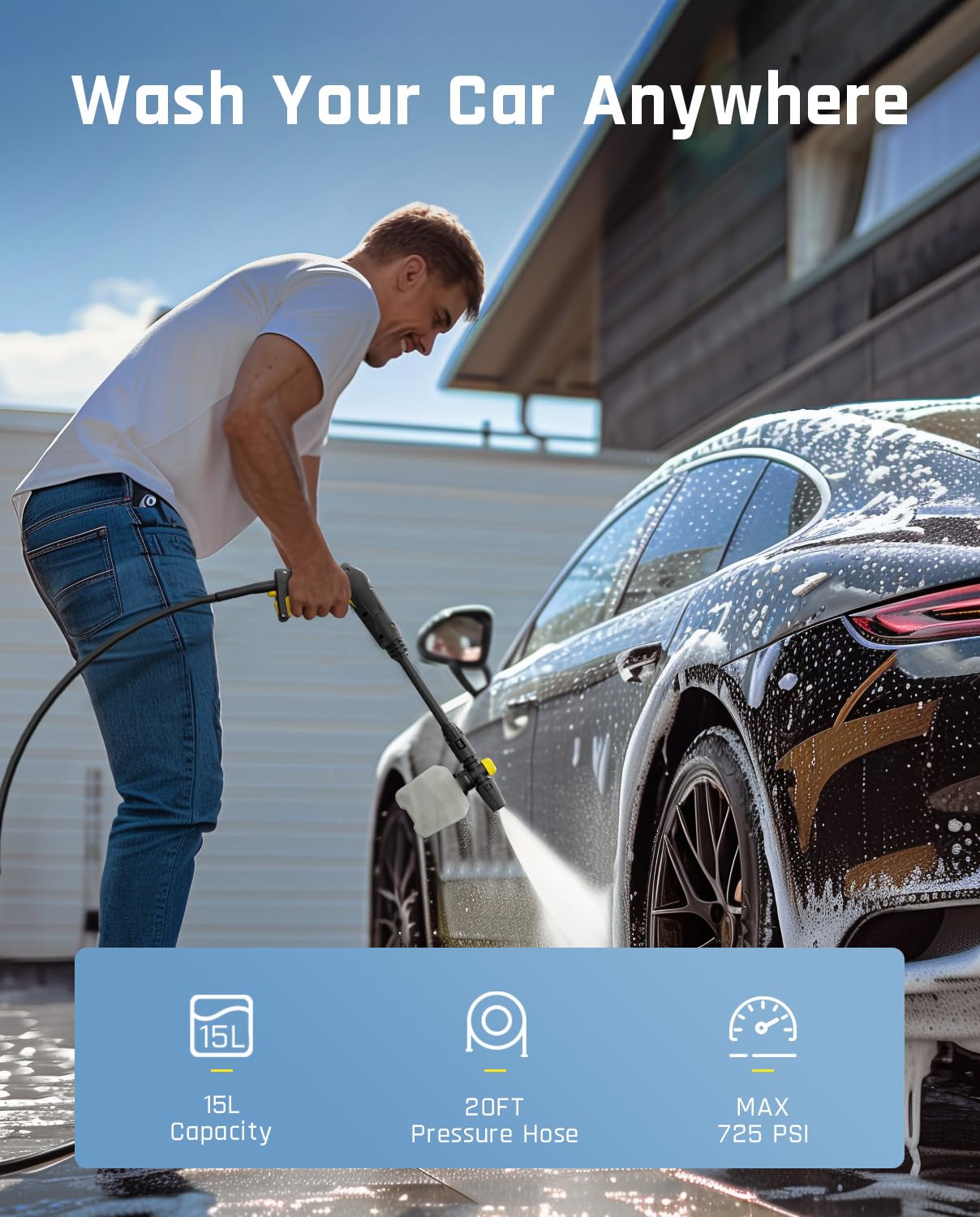 Fanttik NB8 Ultra Cordless Pressure Washer w/4.0 Gal Tank, Max 725PSI Electric Power Washer with 5-in-1 Nozzle, 20FT Hose, Adjustable Pressure, Power Cleaning for Car Washing, Patio