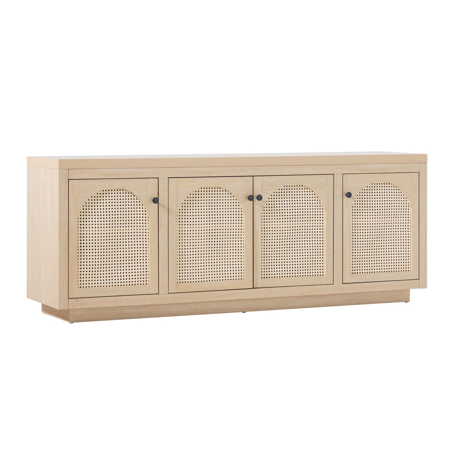 Walker Edison Sasha 4-Door Sideboard Buffet with Arched Rattan Panels, 70 Inch, Coastal Oak