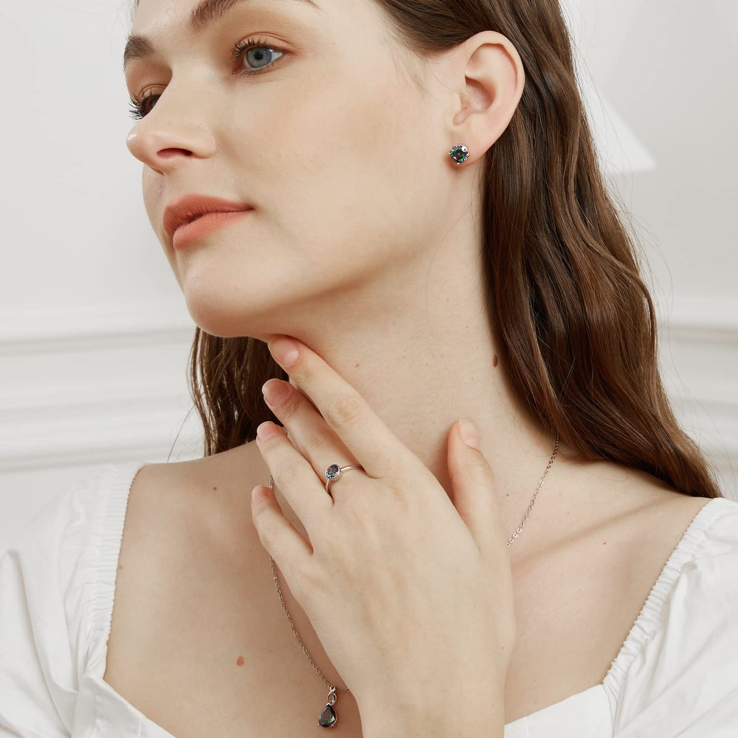 VOLUKA 18K White Gold Plated Rainbow Quartz Stud Earrings,Hypoallergenic Round Square CZ Earrings for Women Men,Daily Wear Party Wedding Jewelry Gift