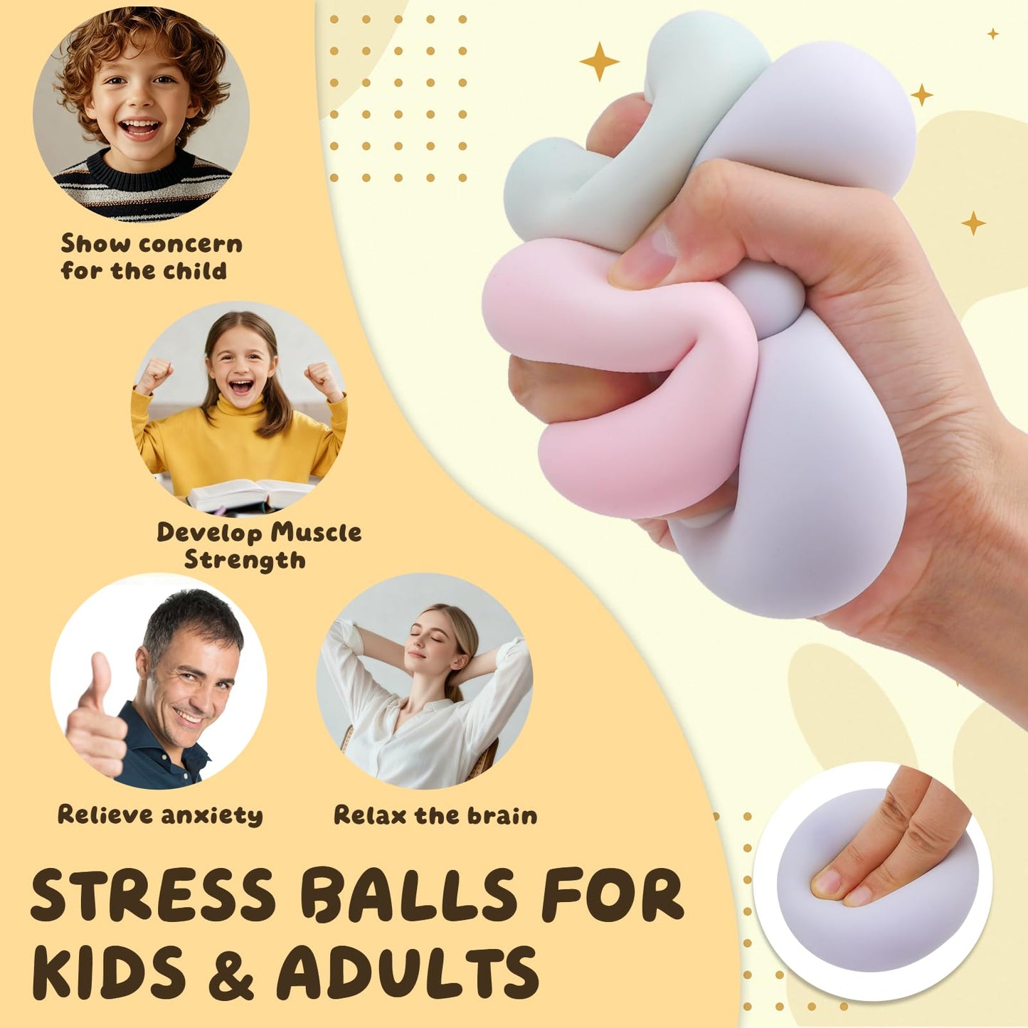 4 PCS Fidget Squishy Toys, Portable Squeeze Vacuum Stress Shapeable Ball Toys, Sensory Focus Toys for Girls Boys Kids Adults Festival Gift Classroom Prize Supplies Goodie Bag Stuffers (Machi)