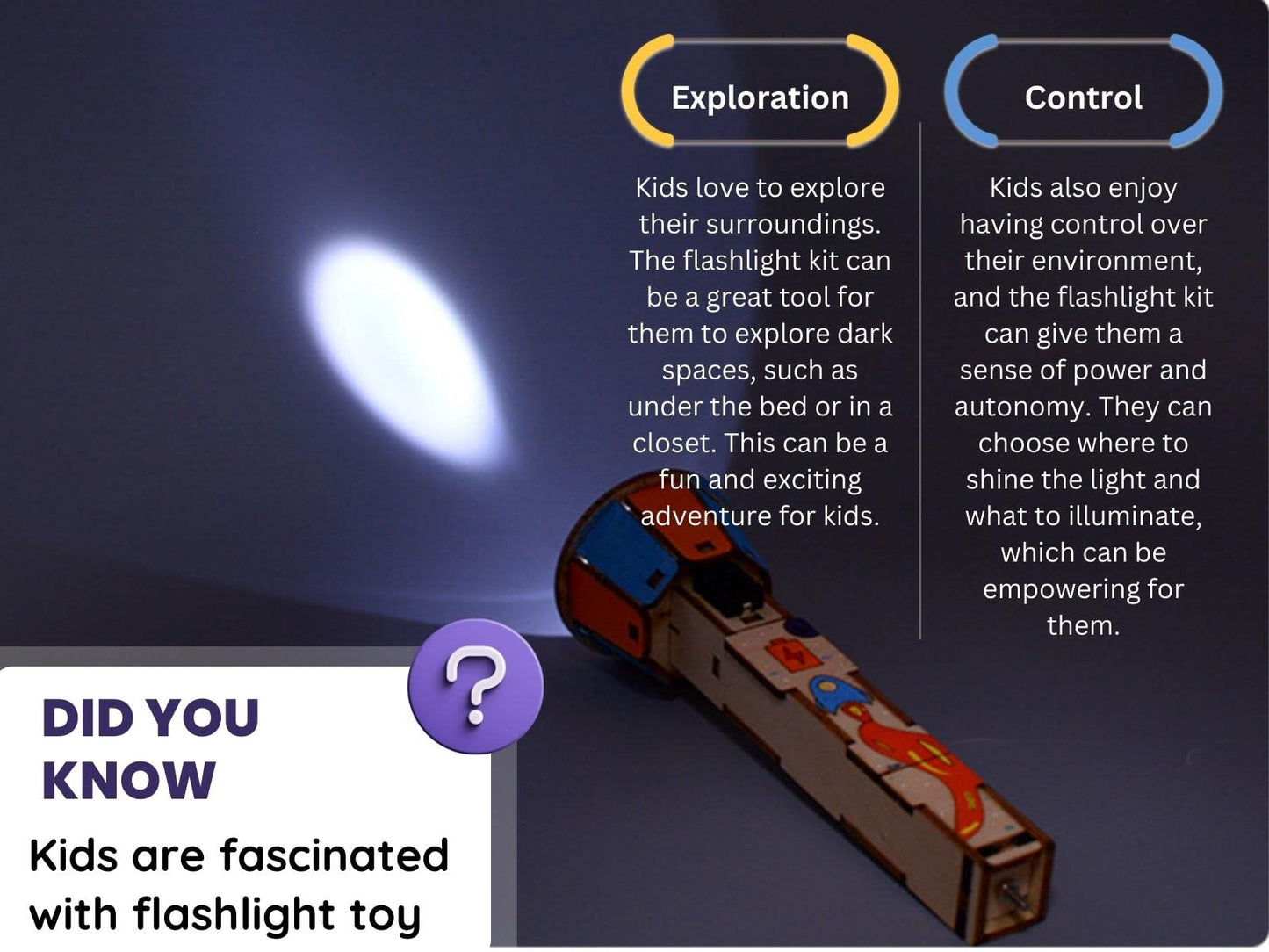 Pica Toys DIY Wooden Flashlight STEM Kit for Kids Aged 6-10 | Battery-Operated Educational Science Experiment Kit with Built-in Switch
