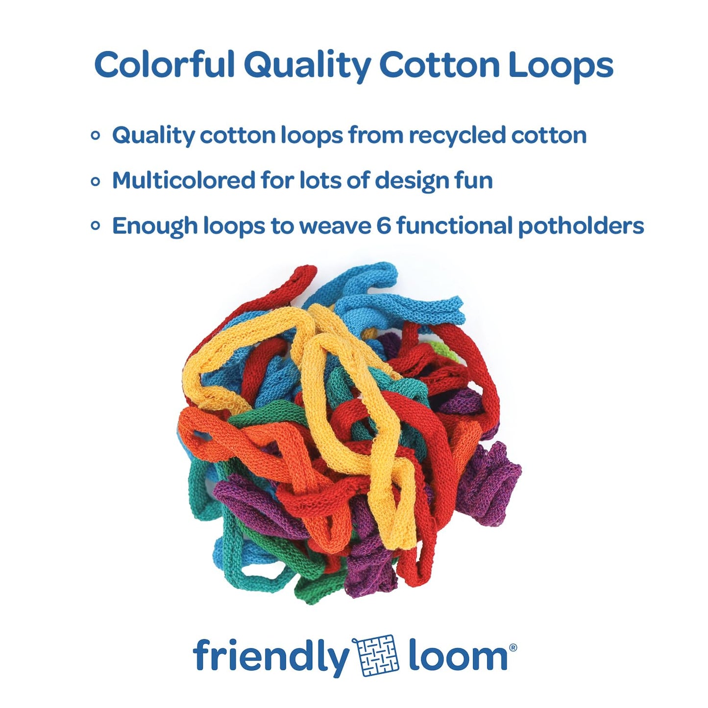 Friendly Loom 7” Traditional Potholder Loom Plus Weaving Kit | Sturdy Metal Loom and Quality Cotton Weaving Loops in Rainbow Colors | Complete Kit to Weave 6 Functional Potholders | Made in the USA