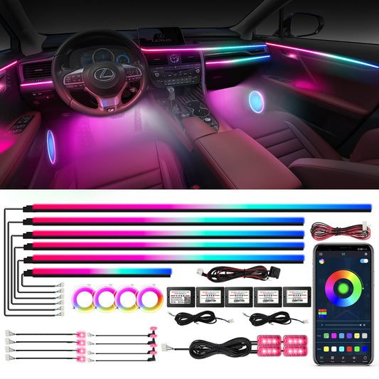 Dreamcolor Acrylic Ambient Lighting Car Lights – Wireless APP Control, Music Sync, Dynamic RGB Interior Car LED Strip Light Kit, 22-in-1 Customizable LED Neon Light Kits for Car Interior
