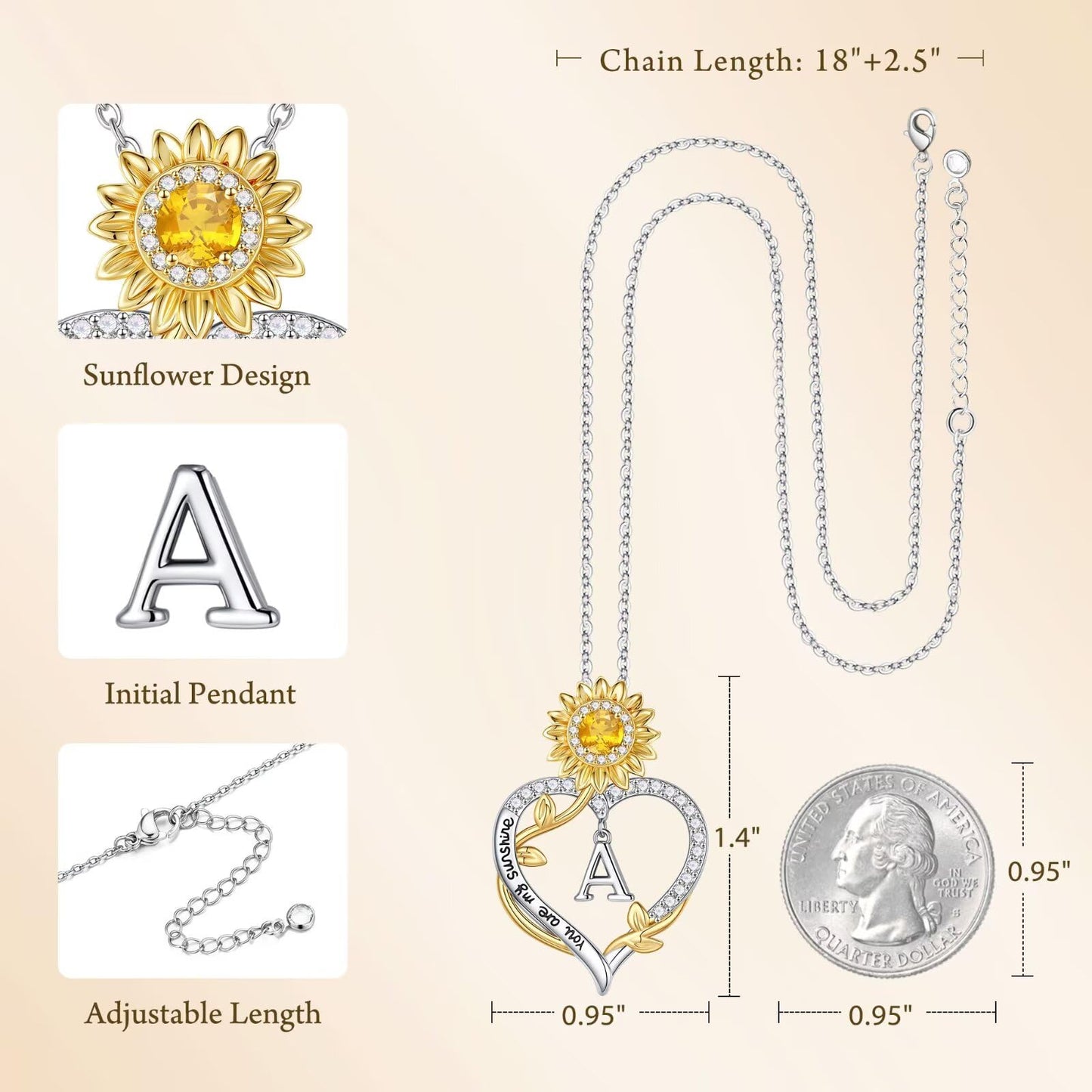 MONOOC Sunflower Initial Necklaces for Women - 14K-White-Gold-Plated Sunflower Gifts for Woman Initial Letter I Necklace Anniversary Birthday Gifts for Women Wife Mom Friends Jewelry Gift