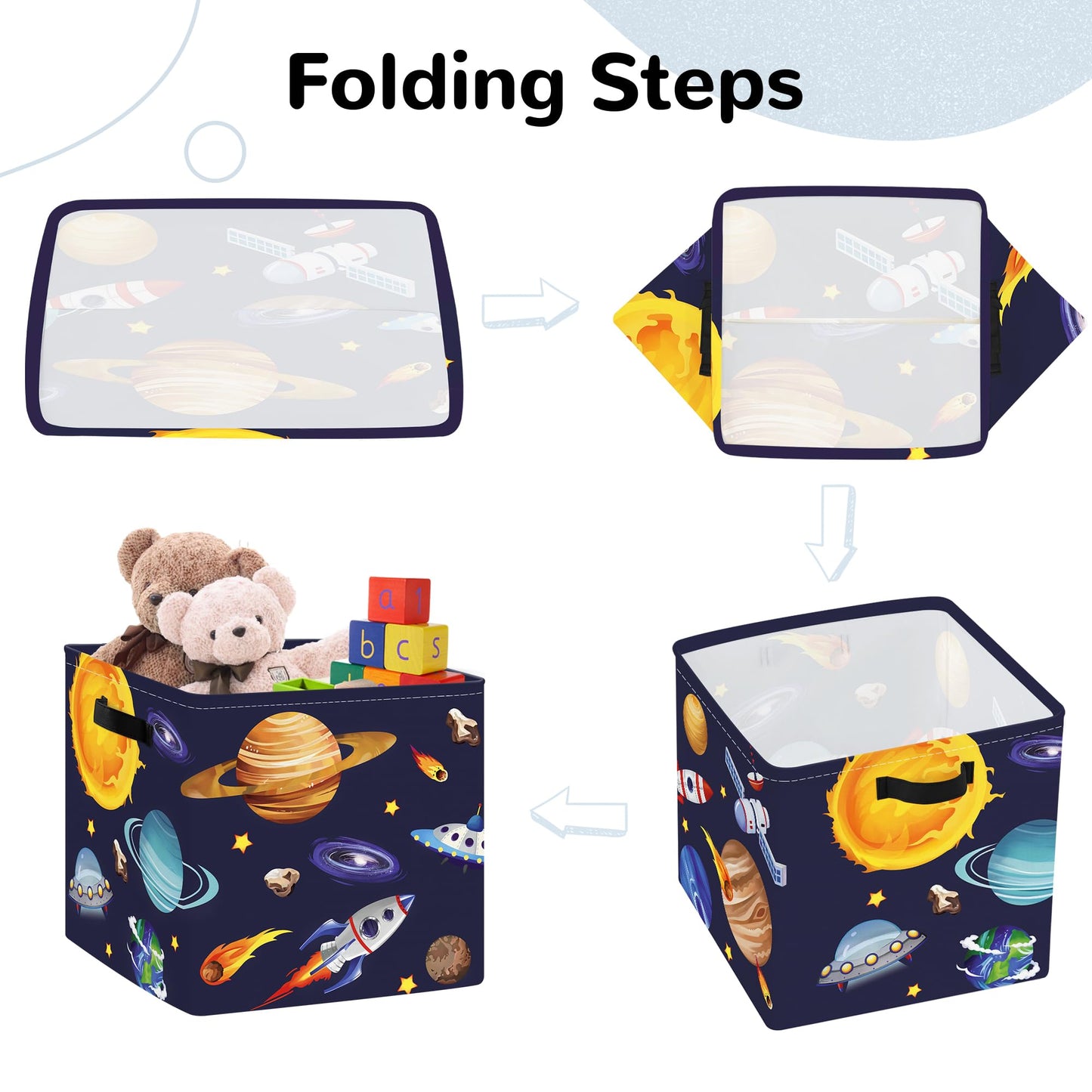 Clastyle 3 pcs Cosmic Space Cube Storage Unit Boxes Stars Kallax Box for Shelves Parents Storage Baskets for Book Clothes Toy Organizer, Solar System, 11.8x11.8x11.8 in