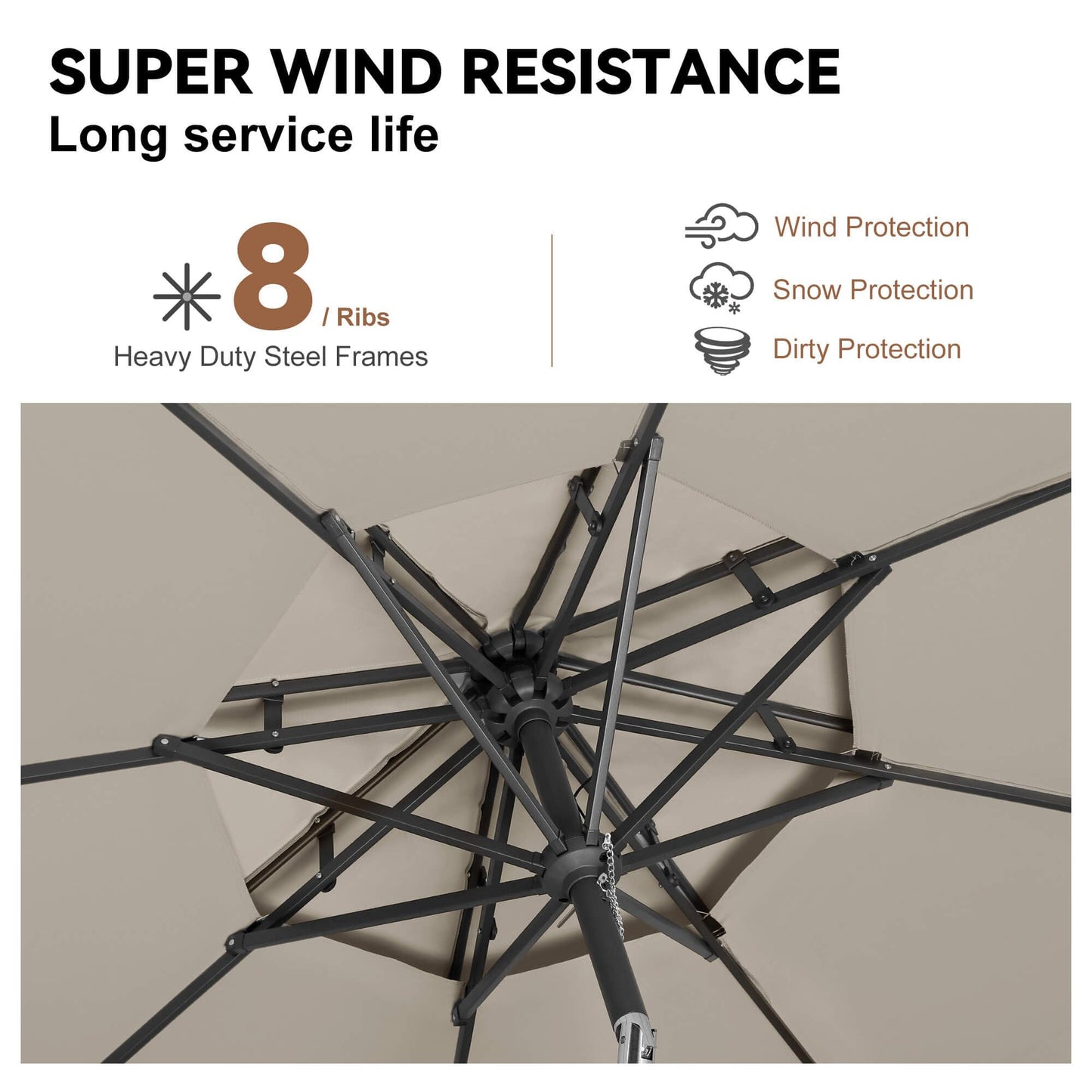 AckMizz 9ft Outdoor Patio Umbrella - 2-Tier Table Umbrella Waterprool UV Protection, Sombrillas de Patio with Push Button Tilt, Sun Umbrella for Pool, Porch, Garden, Backyard (Taupe)