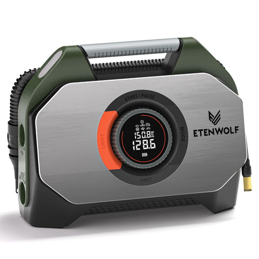 ETENWOLF Vortex S7 Tire Inflator for Heavy-Duty Vehicle, Portable Air Compressor for Car Tires with 160PSI & 38400 mAh Battery, Cordless Air Pump with 100% Duty Cycle & Dual Cylinder (Olive Green)