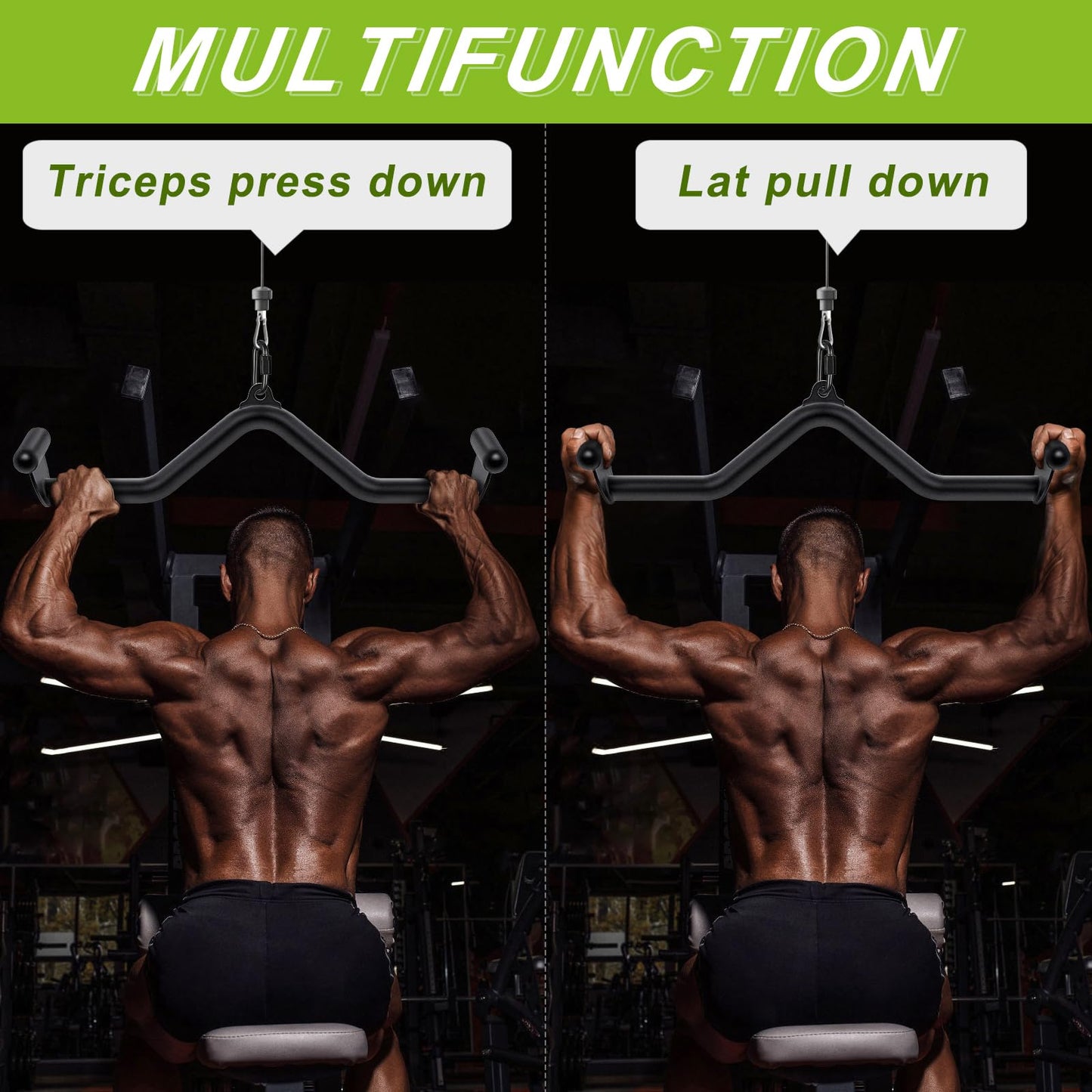 SELEWARE Multifunction-Grip LAT Pull Down Bars W/Heavy Duty Steel Tubing Structure Home Gym Workout Attachments Triceps Press Down Bar for Cable Machine Back Strength Training V-Bar Rowing Set Size L